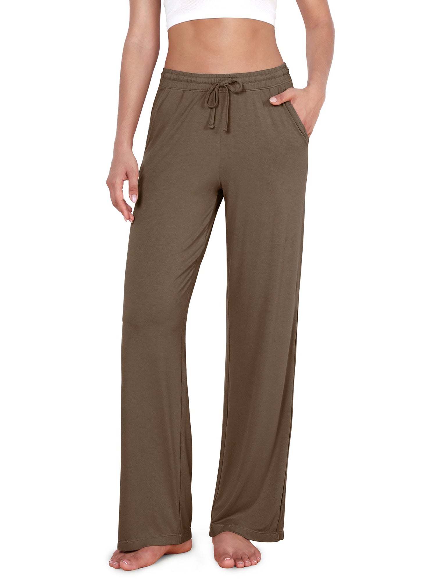 30 Drawstring Lightweight Loose Comfy Lounge Pants with Pockets Brownie - ododos