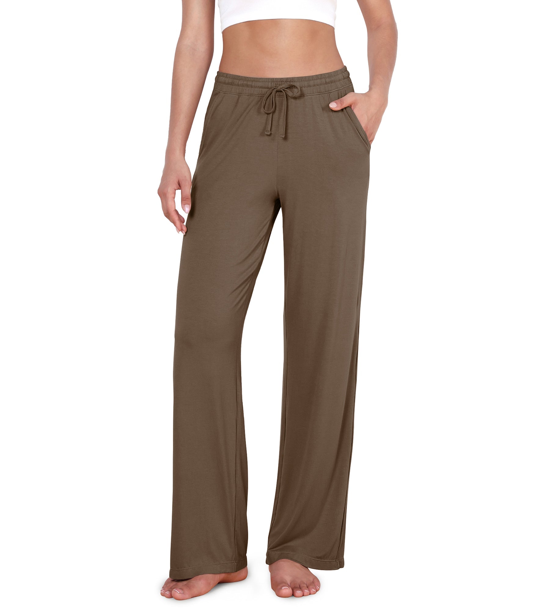 30 Drawstring Lightweight Loose Comfy Lounge Pants with Pockets Brownie - ododos