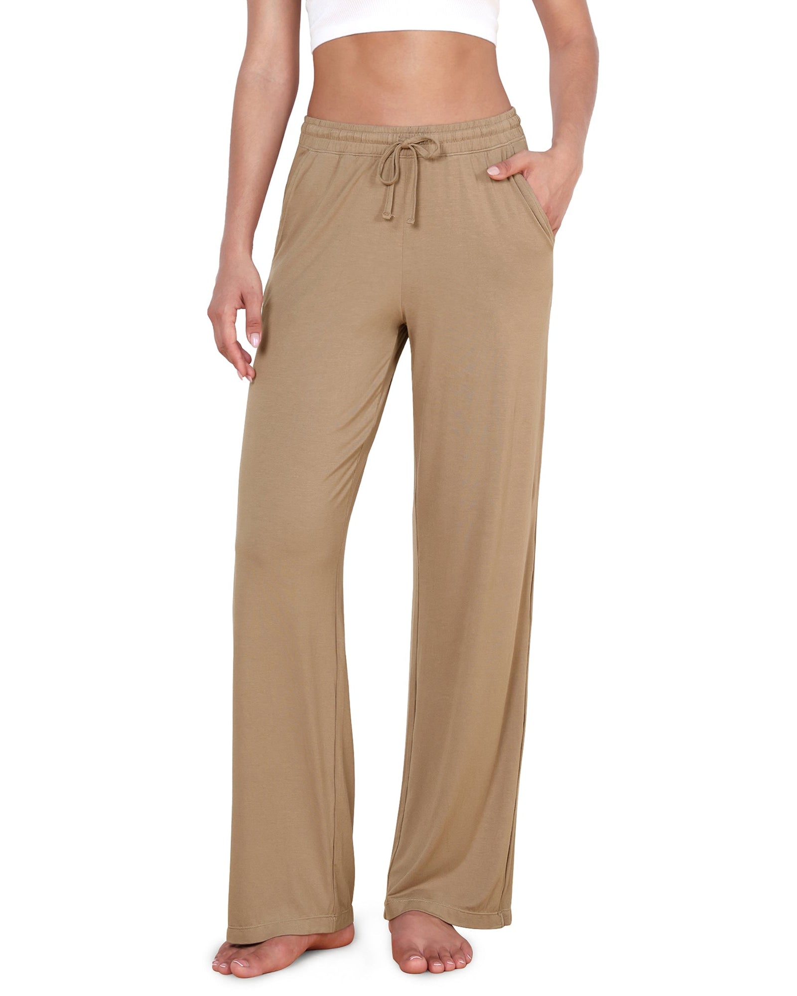 30 Drawstring Lightweight Loose Comfy Lounge Pants with Pockets Peanut - ododos