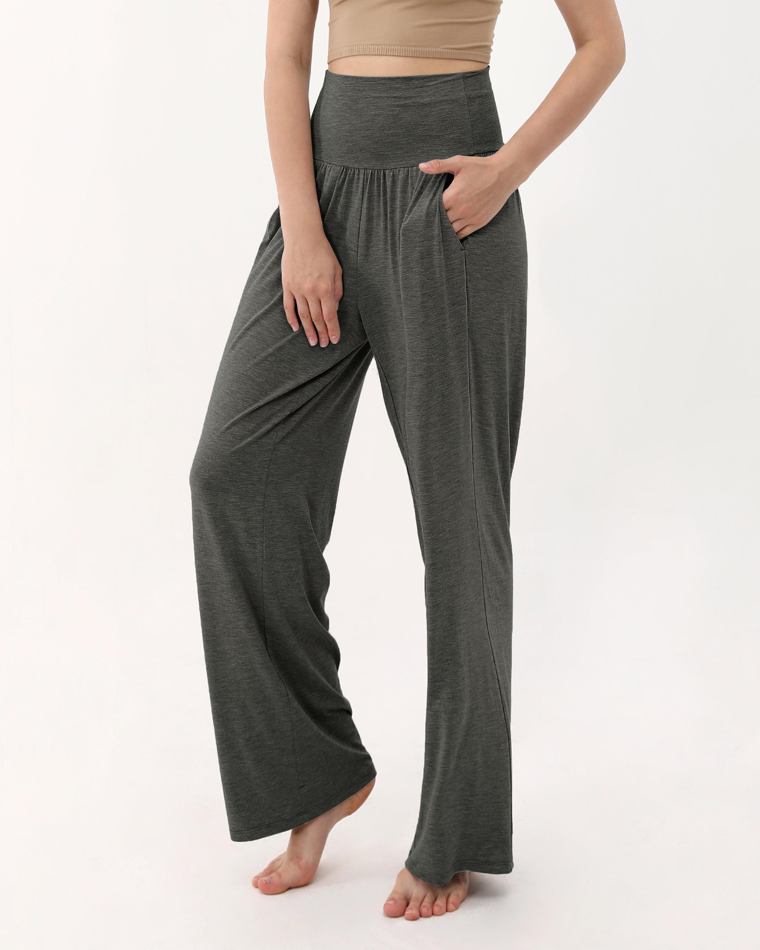 28 Wide Leg Palazzo Loose Comfy Lounge Pants with Pockets Charcoal Heather - ododos
