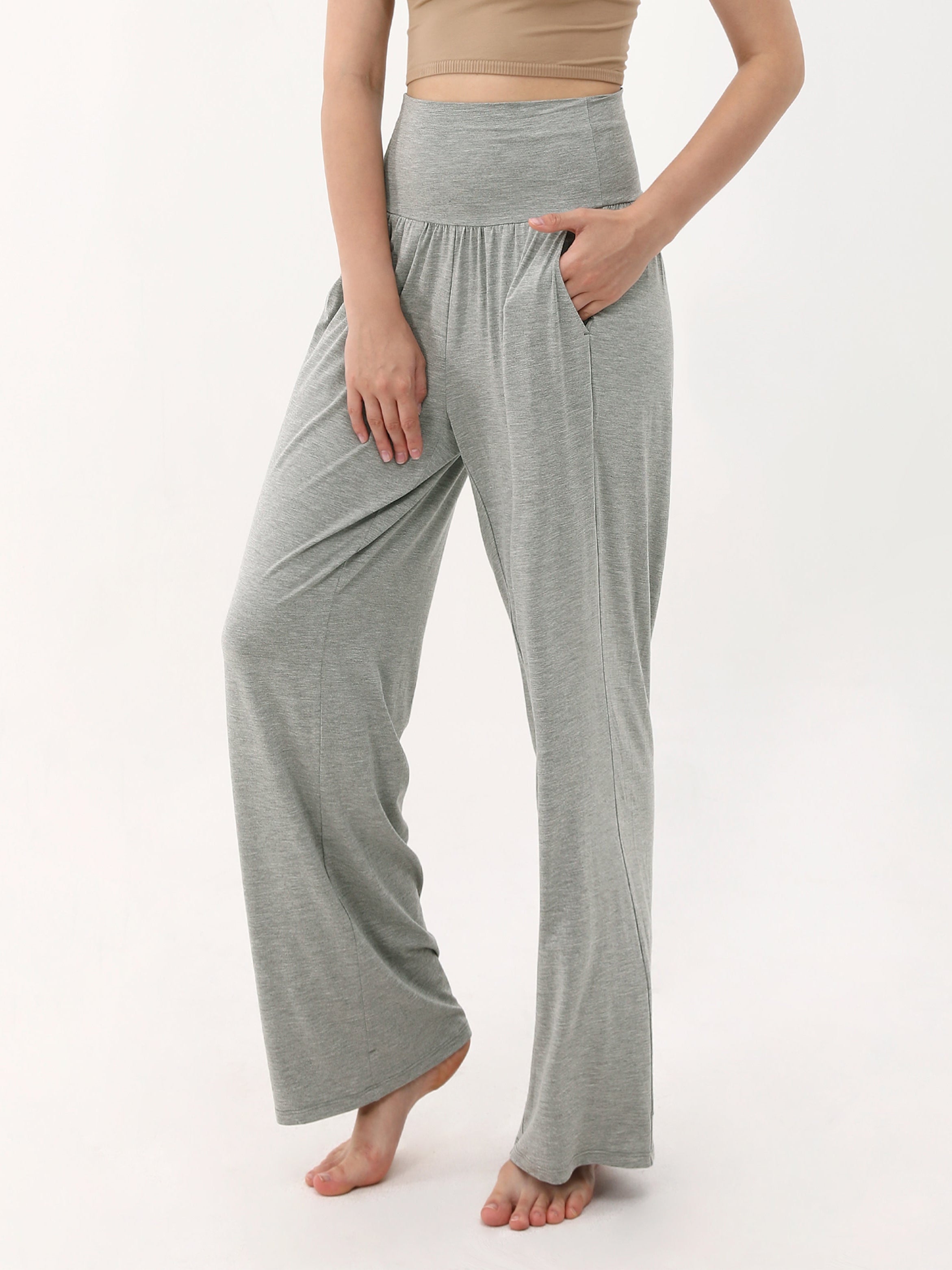 28 Wide Leg Palazzo Loose Comfy Lounge Pants with Pockets Gray Heather - ododos