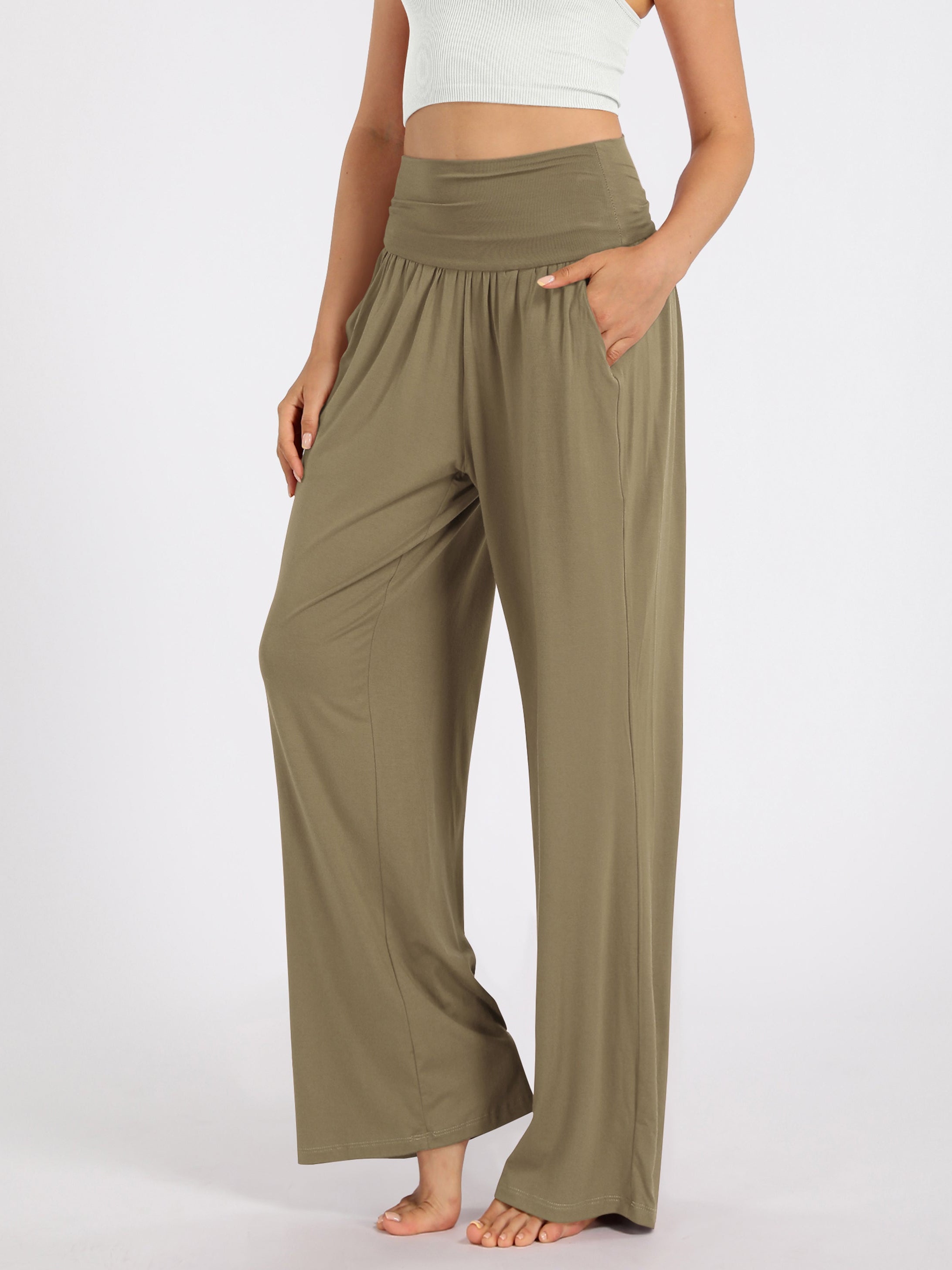 28 Wide Leg Palazzo Loose Comfy Lounge Pants with Pockets Peanut - ododos