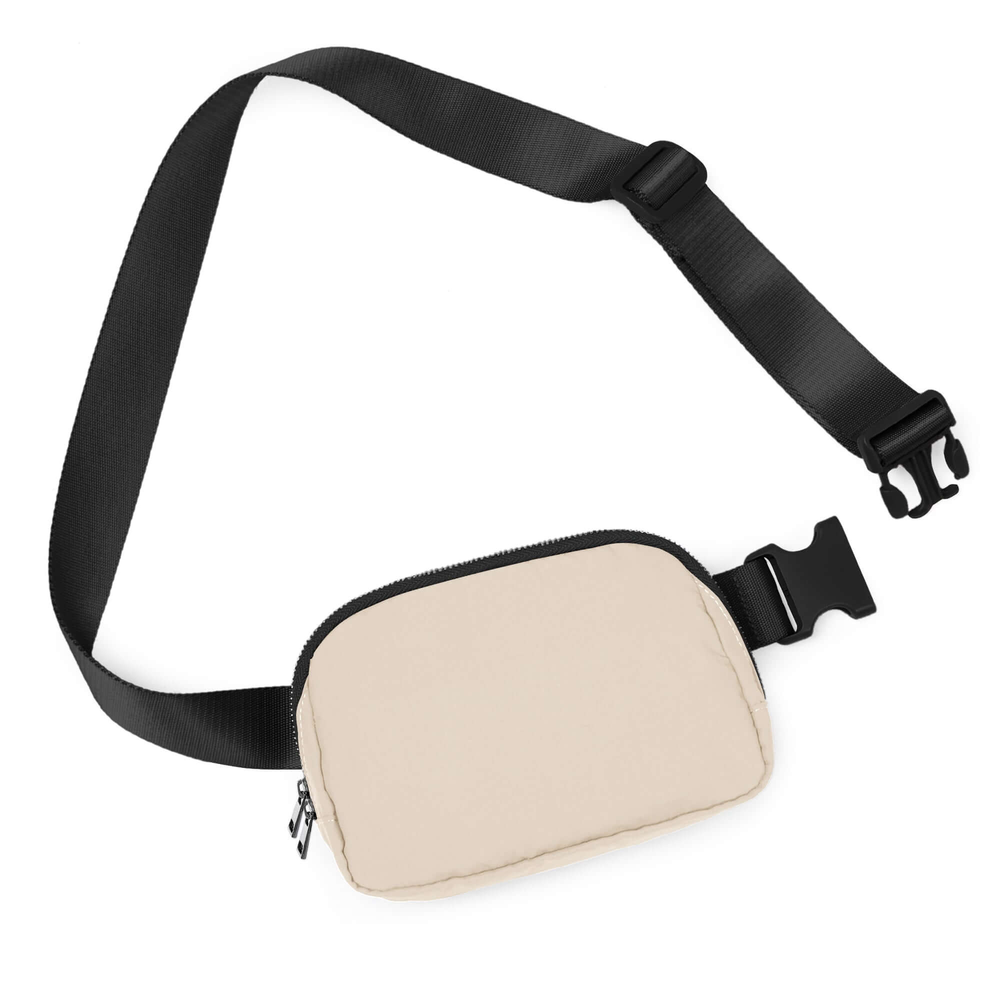 Unisex Two-Way Zip Mini Belt Bag Ivory Black 8 x 2 x 5.5 - ododos