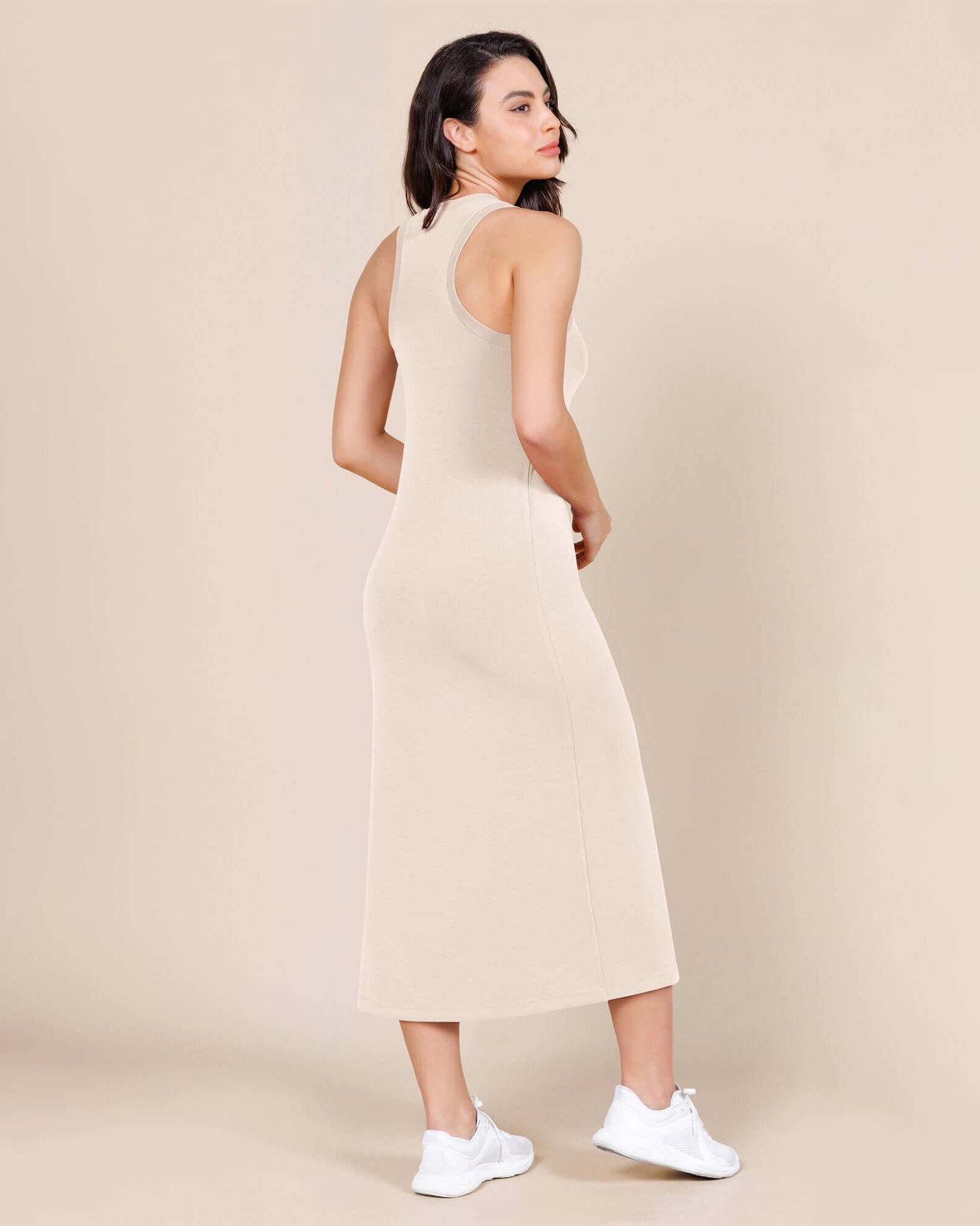 Modal Soft Front Split V Neck Midi Tank Dress - ododos
