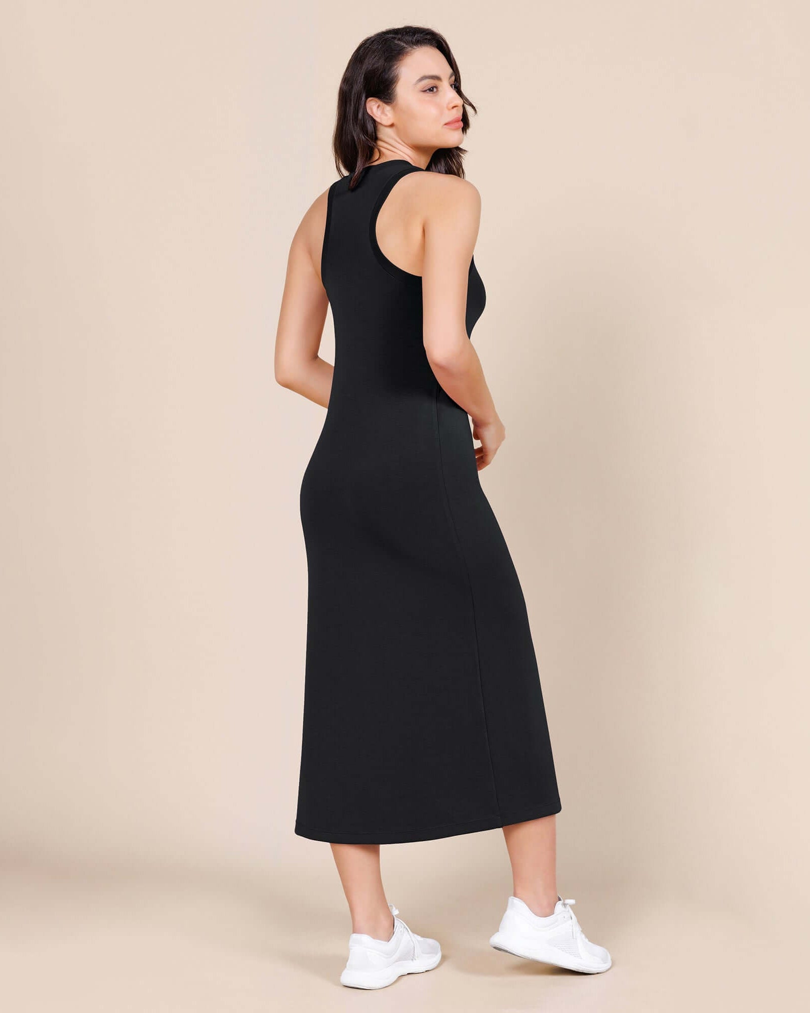 Modal Soft Front Split V Neck Midi Tank Dress - ododos