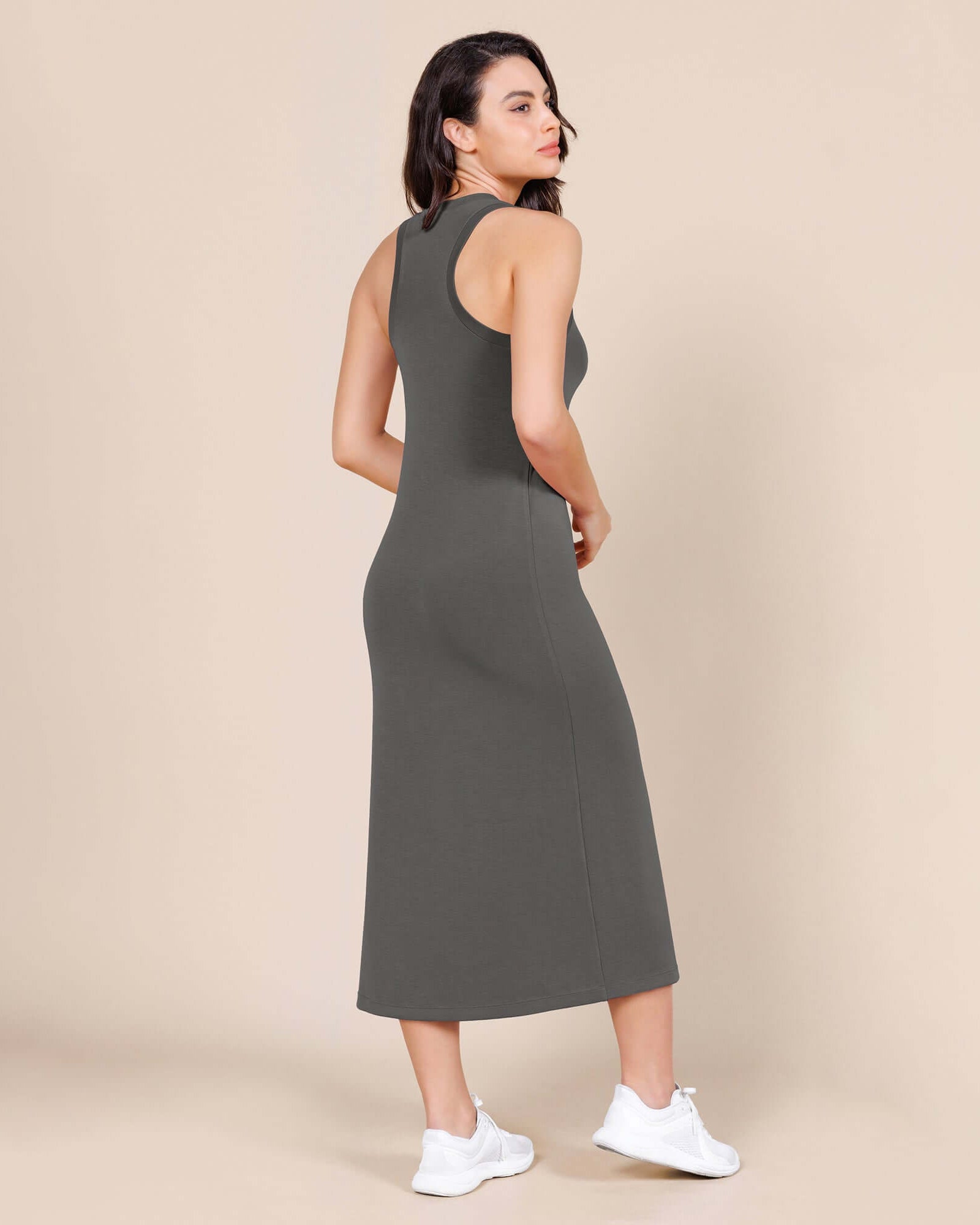 Modal Soft Front Split V Neck Midi Tank Dress - ododos