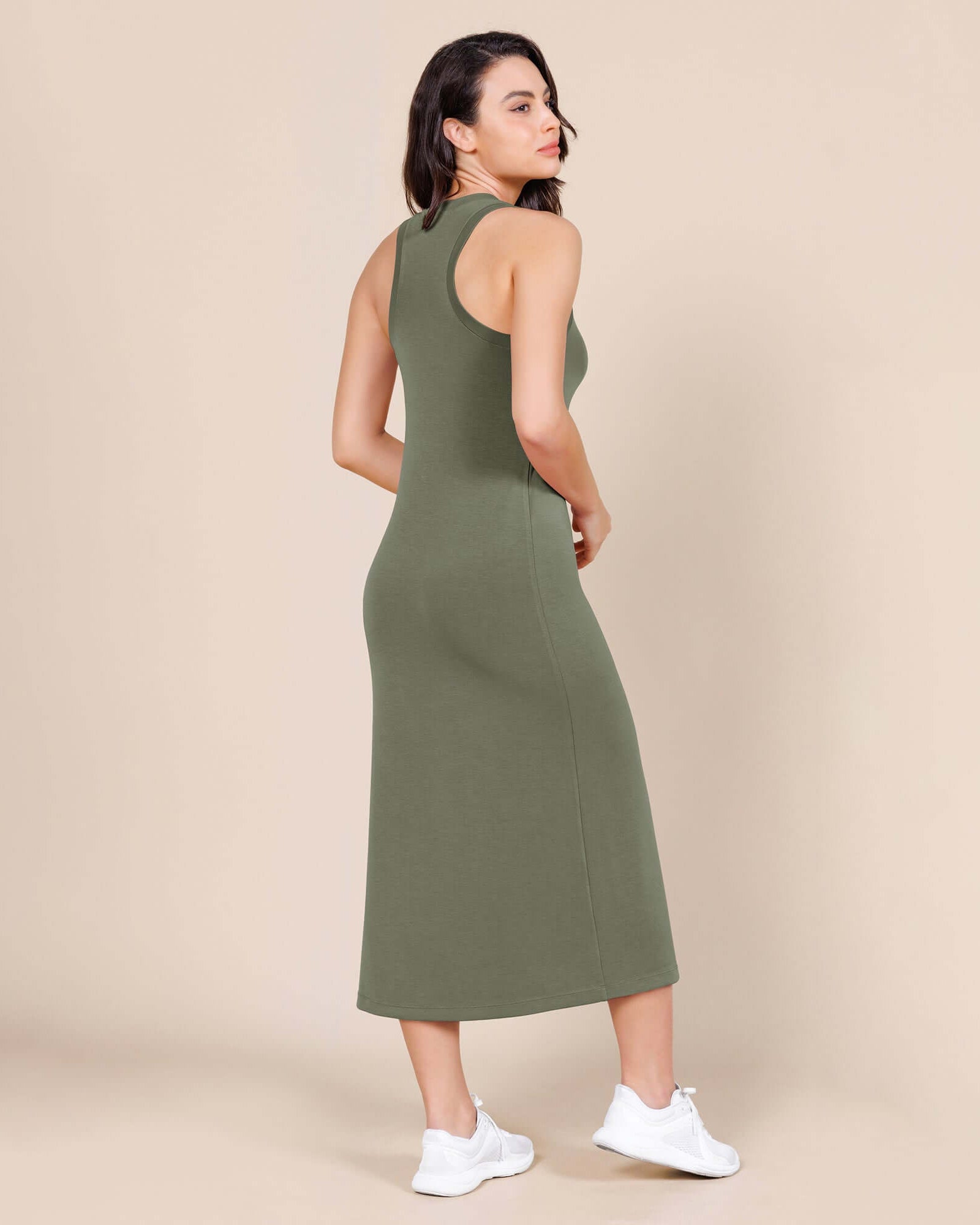 Modal Soft Front Split V Neck Midi Tank Dress - ododos
