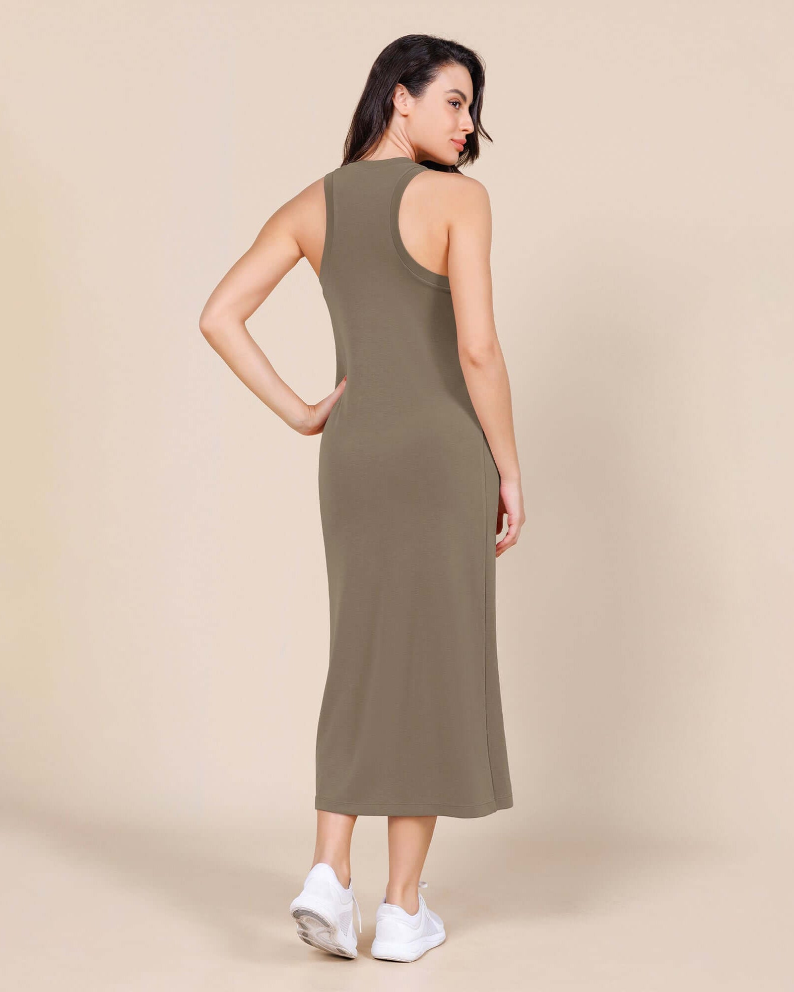 Modal Soft Front Split V Neck Midi Tank Dress - ododos