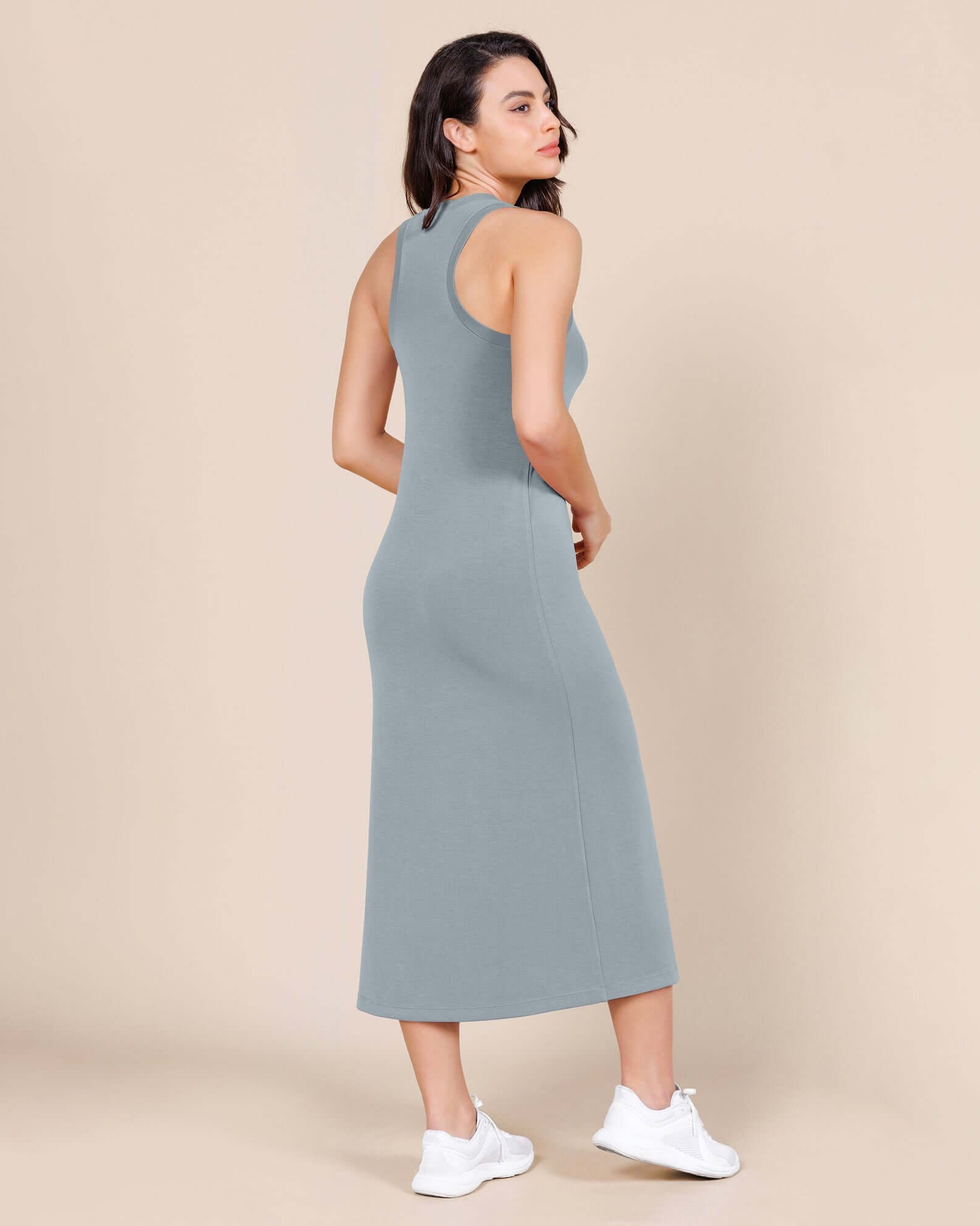 Modal Soft Front Split V Neck Midi Tank Dress - ododos