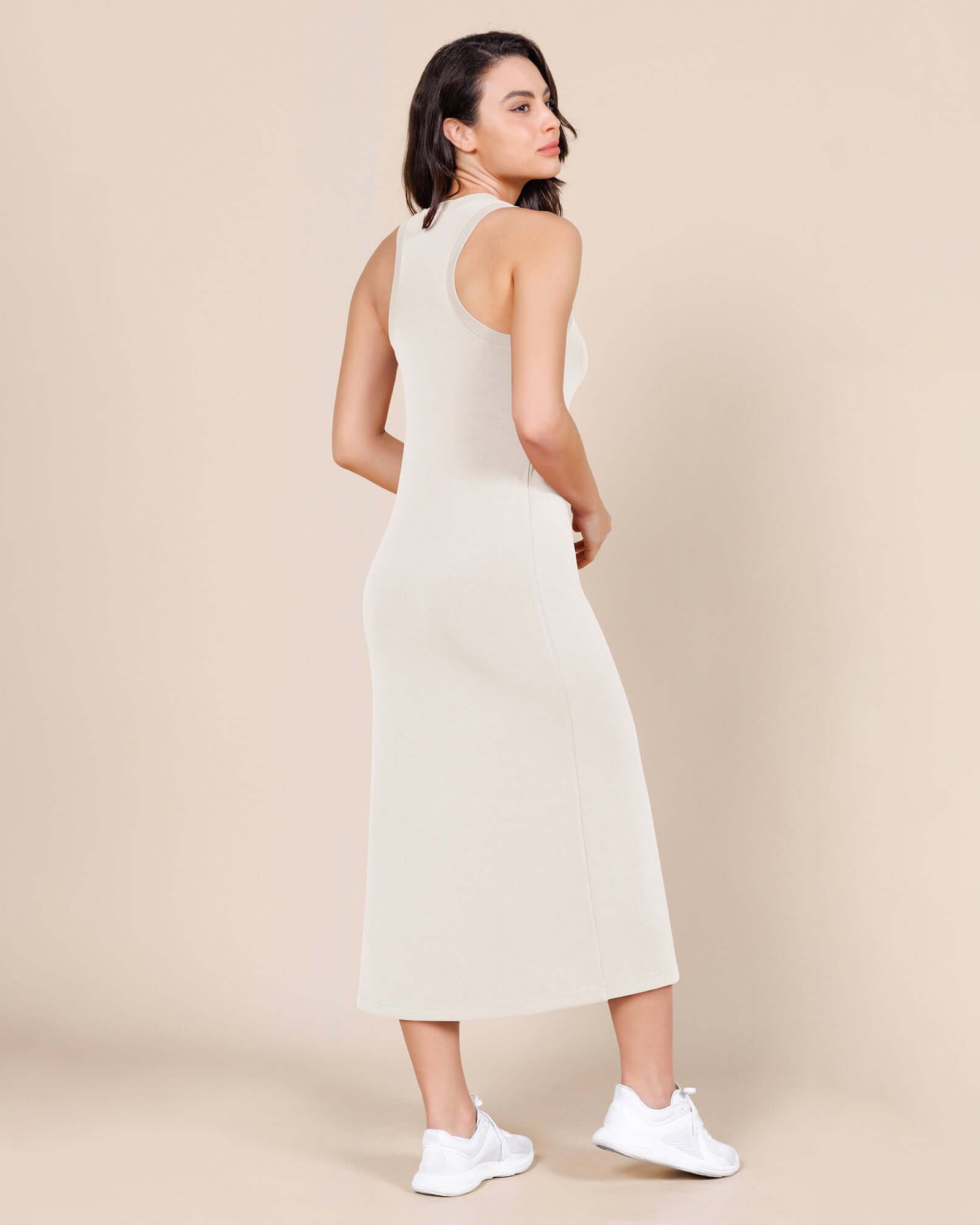Modal Soft Front Split V Neck Midi Tank Dress - ododos