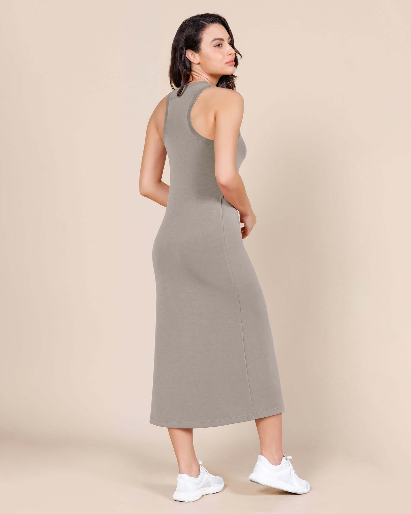 Modal Soft Front Split V Neck Midi Tank Dress - ododos