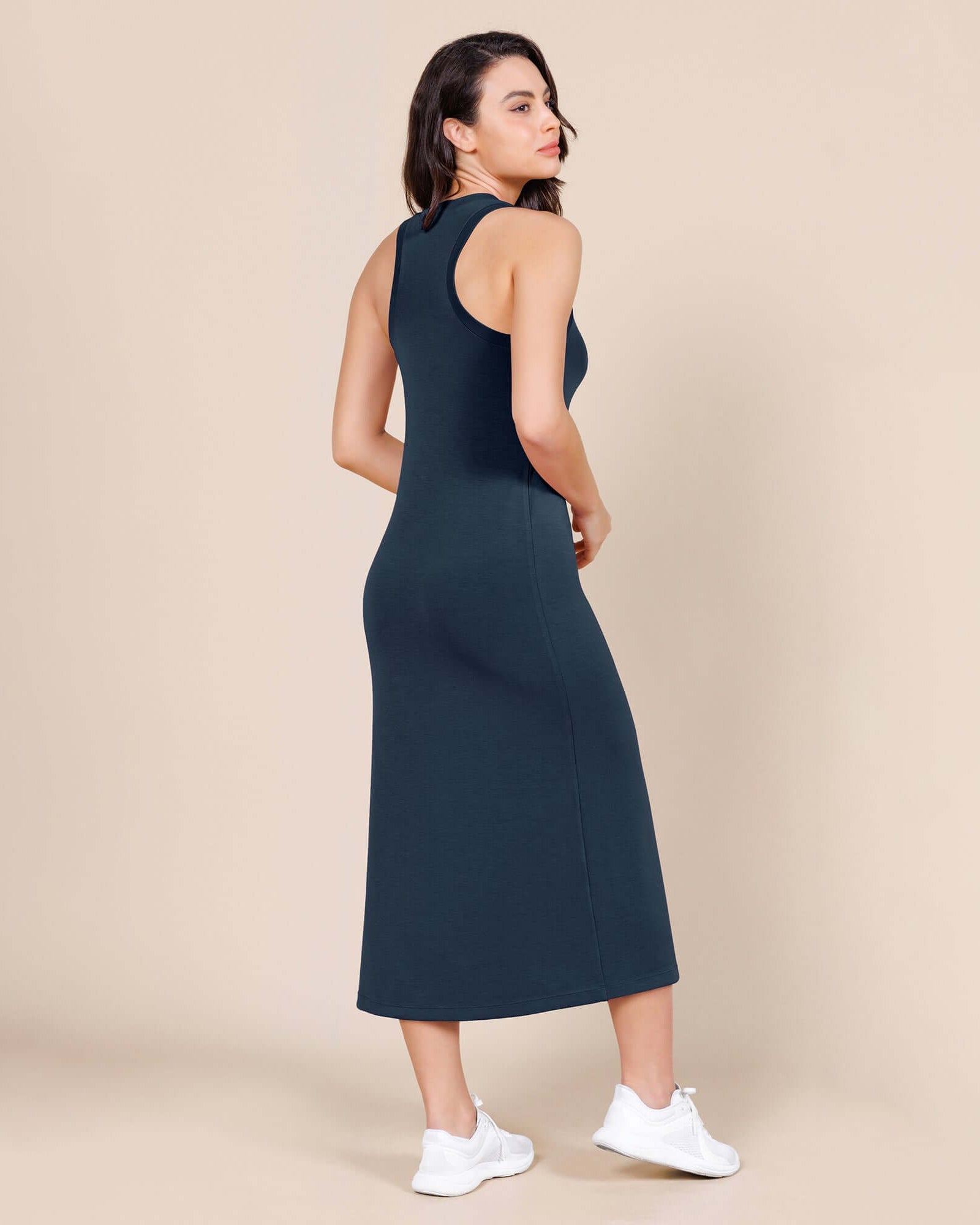 Modal Soft Front Split V Neck Midi Tank Dress - ododos
