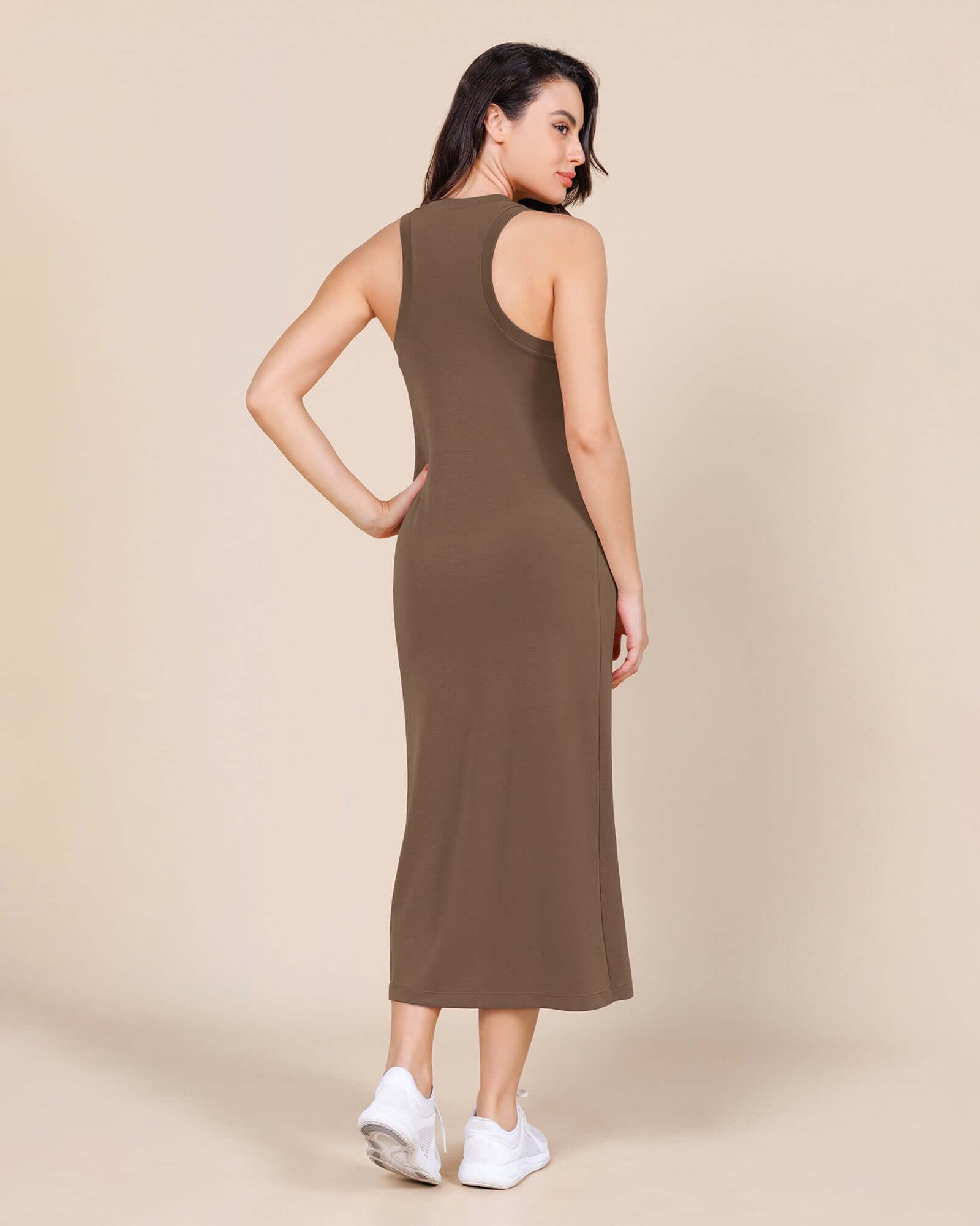 Modal Soft Front Split V Neck Midi Tank Dress - ododos