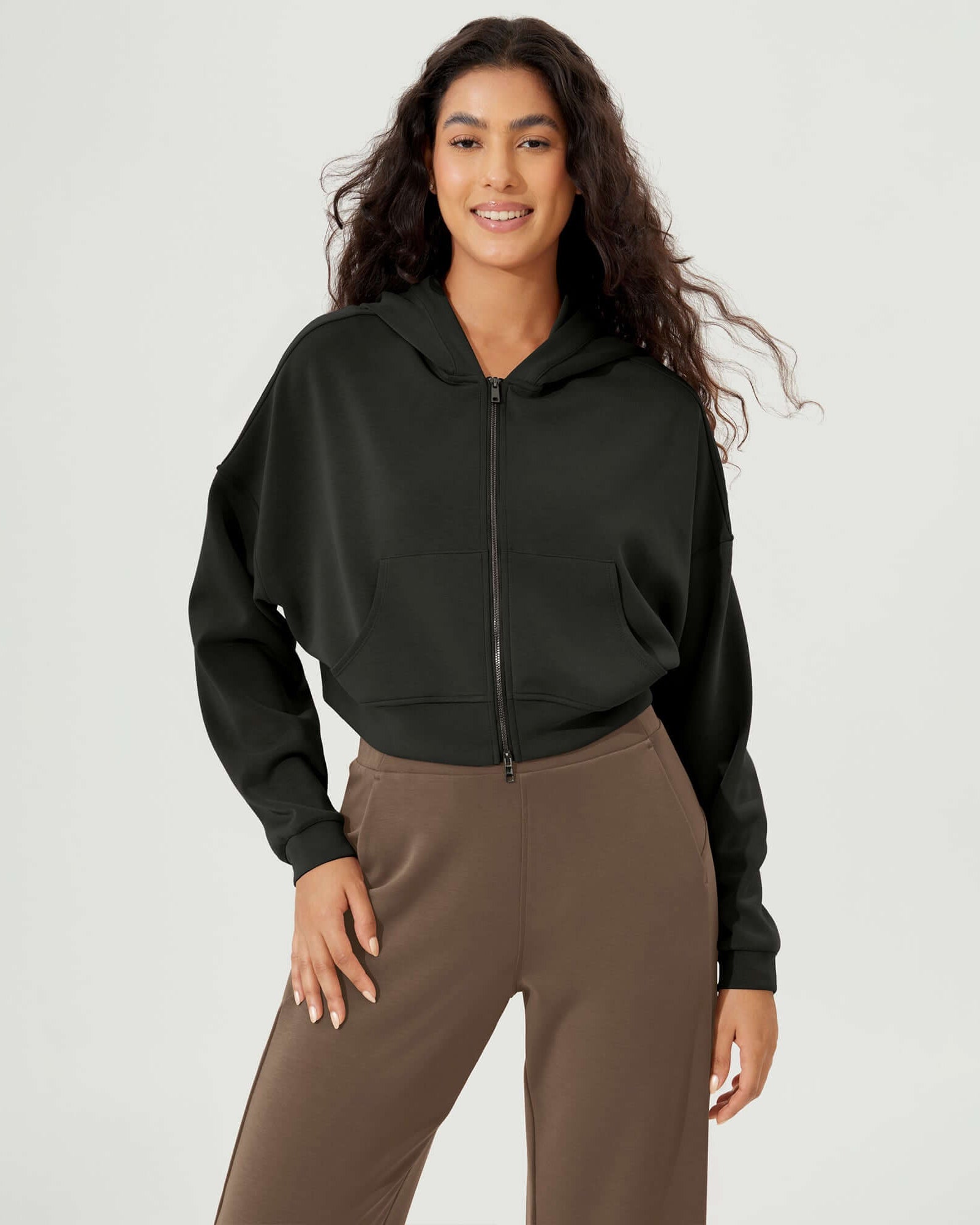 Full-Zip Cropped Long Sleeve Crop Casual Sweatshirts Jacket - ododos