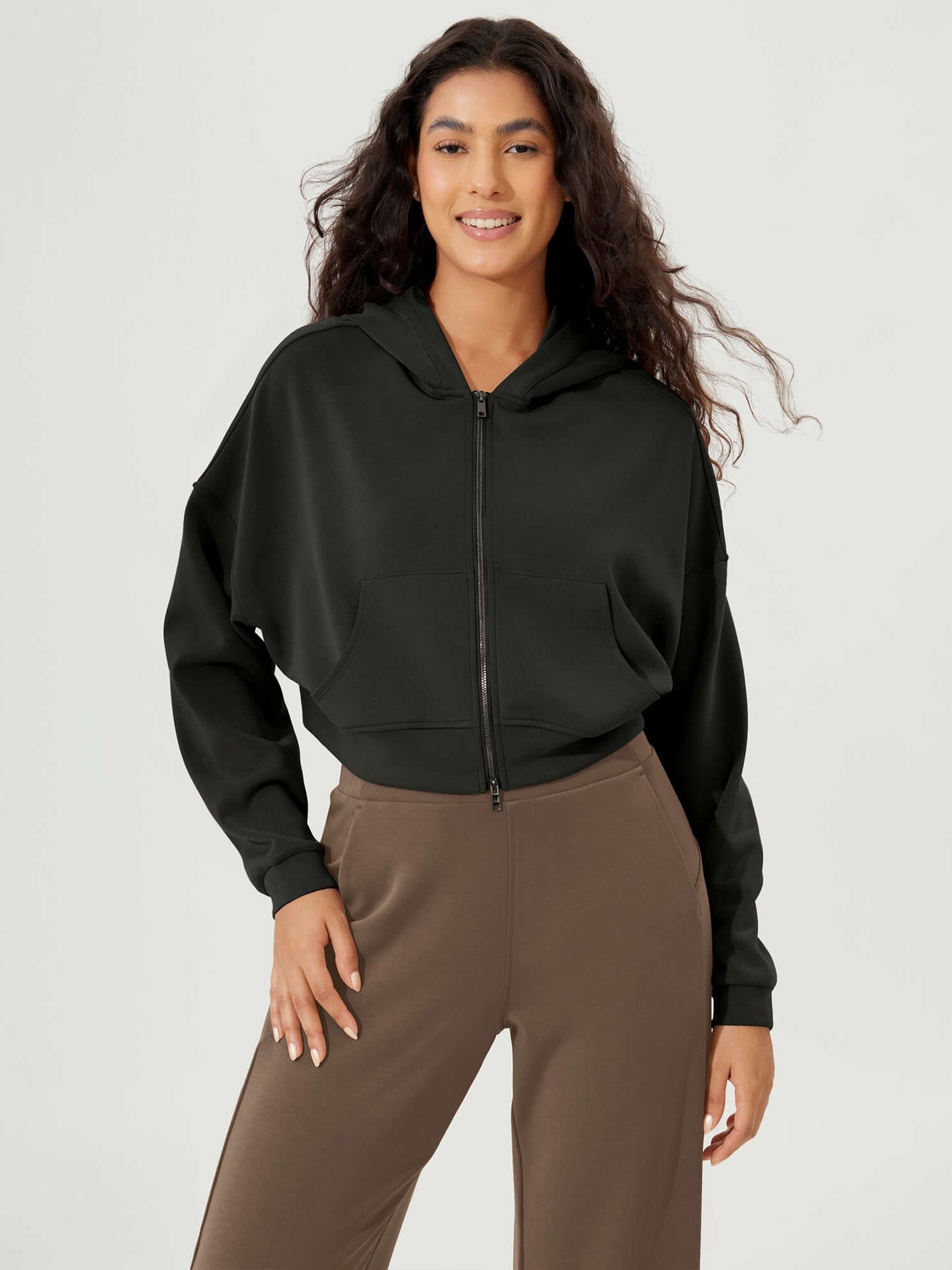 Full-Zip Cropped Long Sleeve Crop Casual Sweatshirts Jacket - ododos