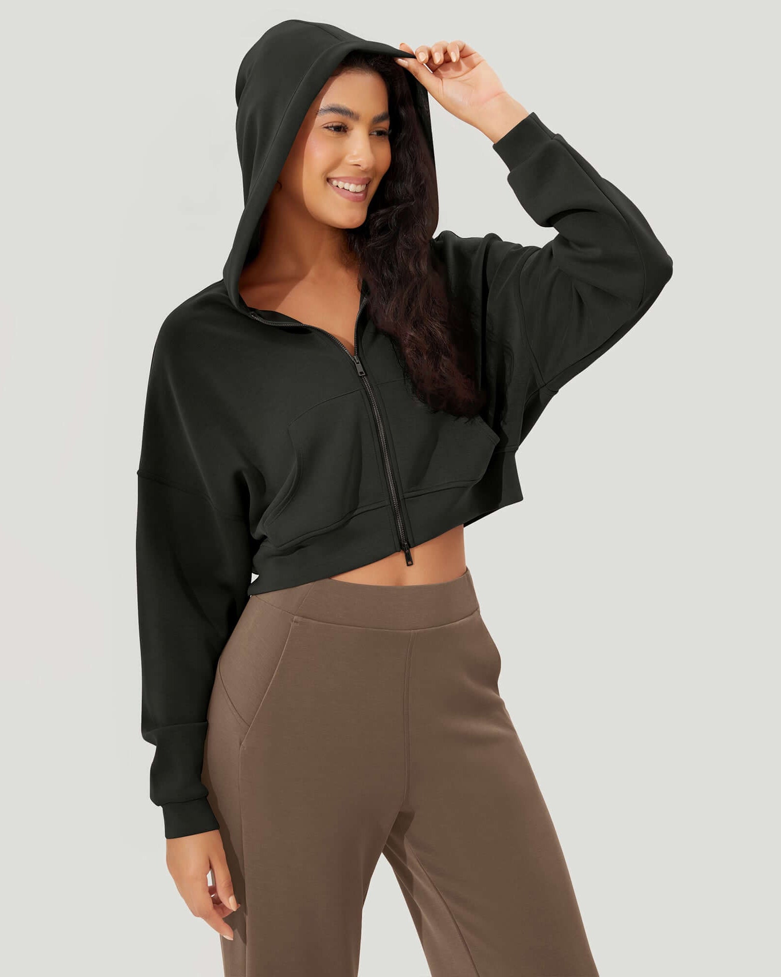 Full-Zip Cropped Long Sleeve Crop Casual Sweatshirts Jacket - ododos