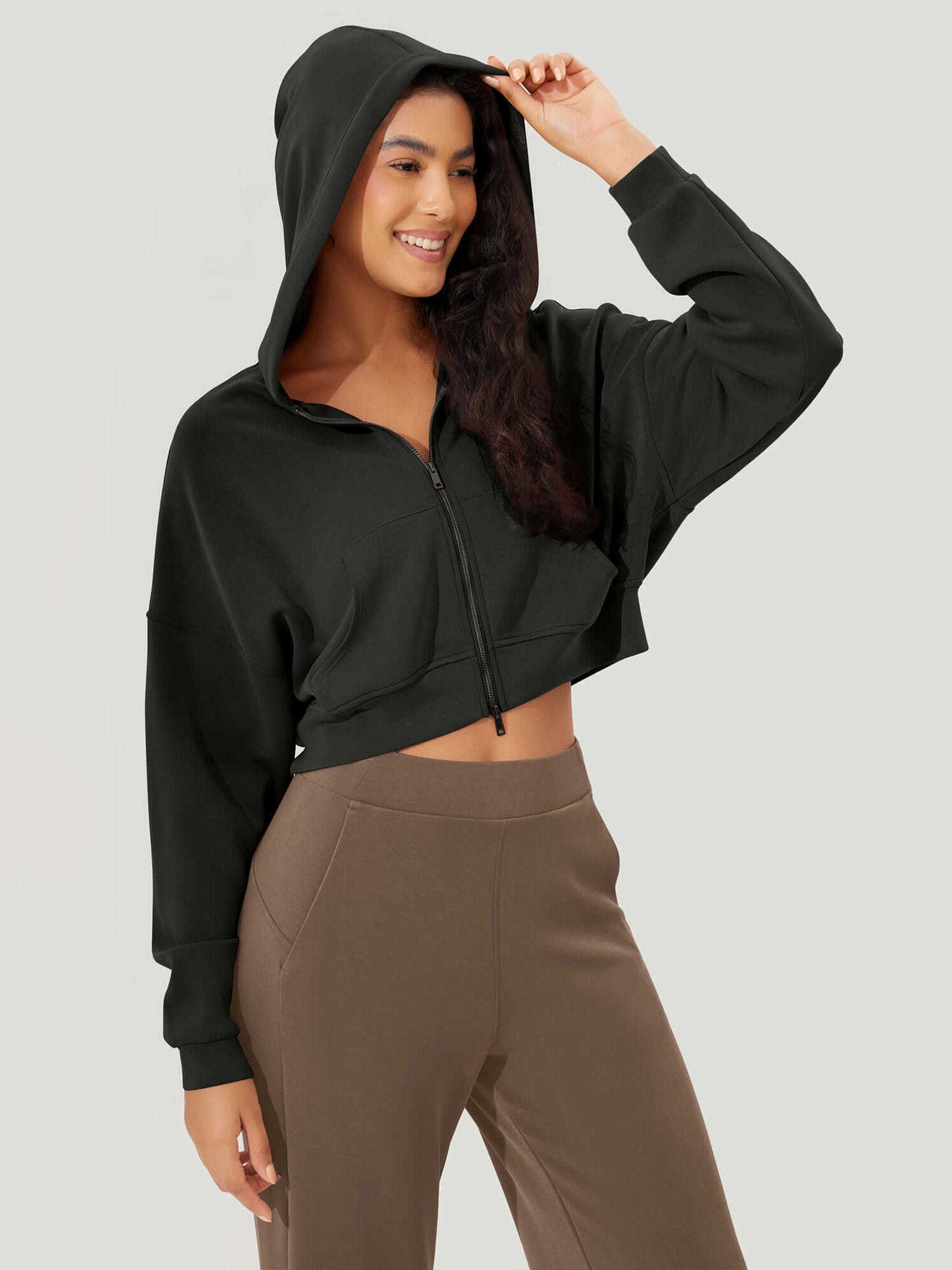 Full-Zip Cropped Long Sleeve Crop Casual Sweatshirts Jacket - ododos