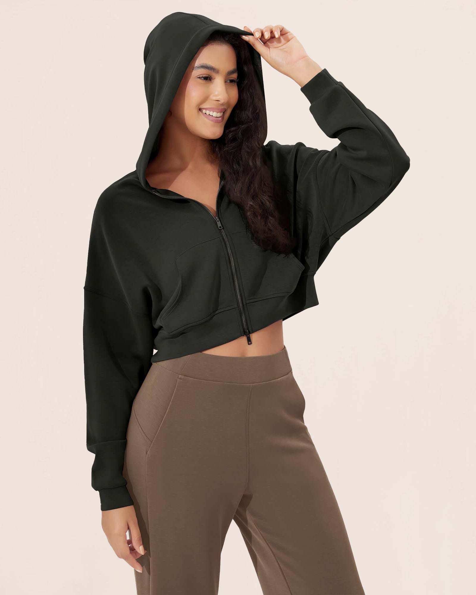 Full-Zip Cropped Long Sleeve Crop Casual Sweatshirts Jacket - ododos