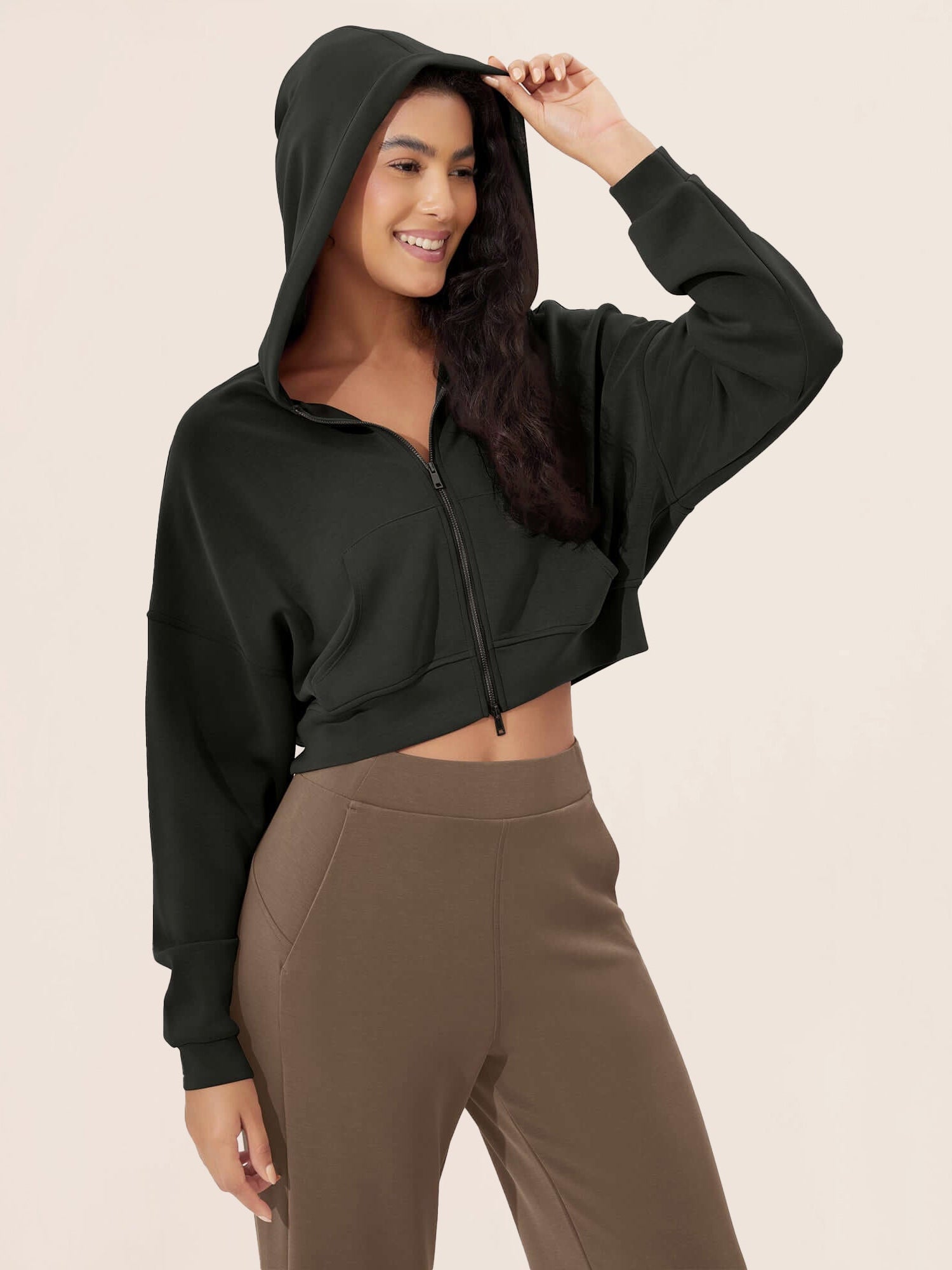 Full-Zip Cropped Long Sleeve Crop Casual Sweatshirts Jacket - ododos