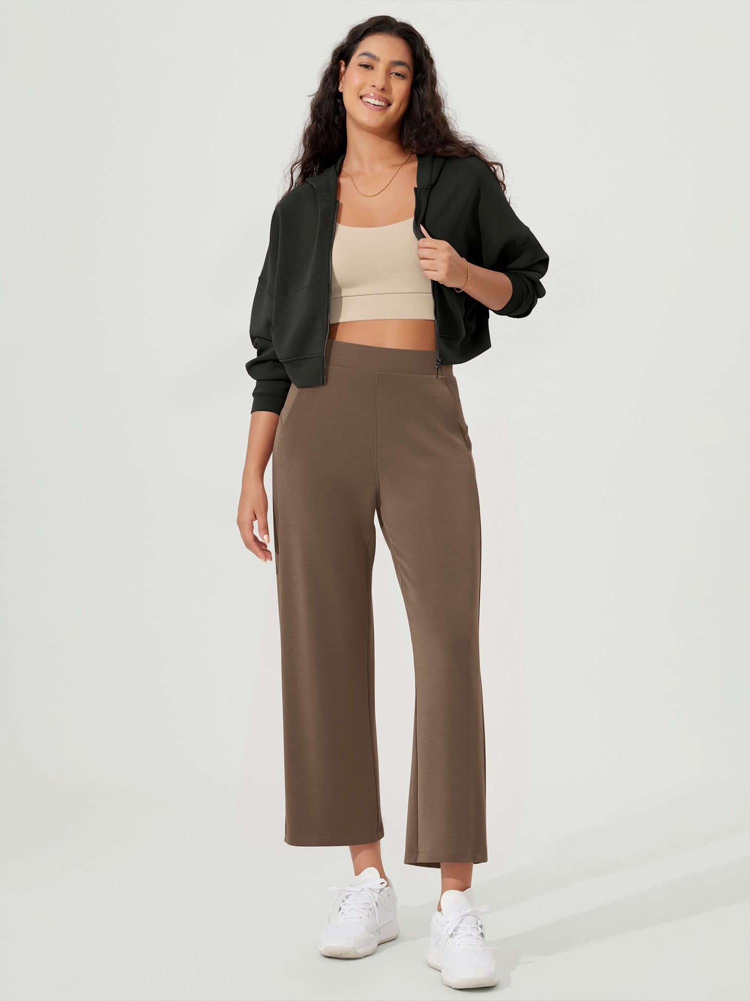 Full-Zip Cropped Long Sleeve Crop Casual Sweatshirts Jacket - ododos