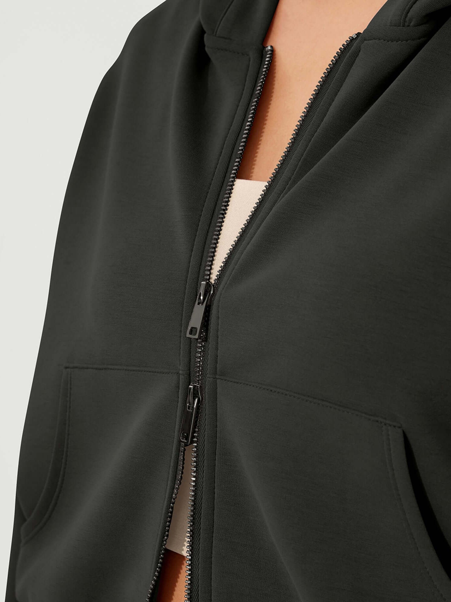 Full-Zip Cropped Long Sleeve Crop Casual Sweatshirts Jacket - ododos