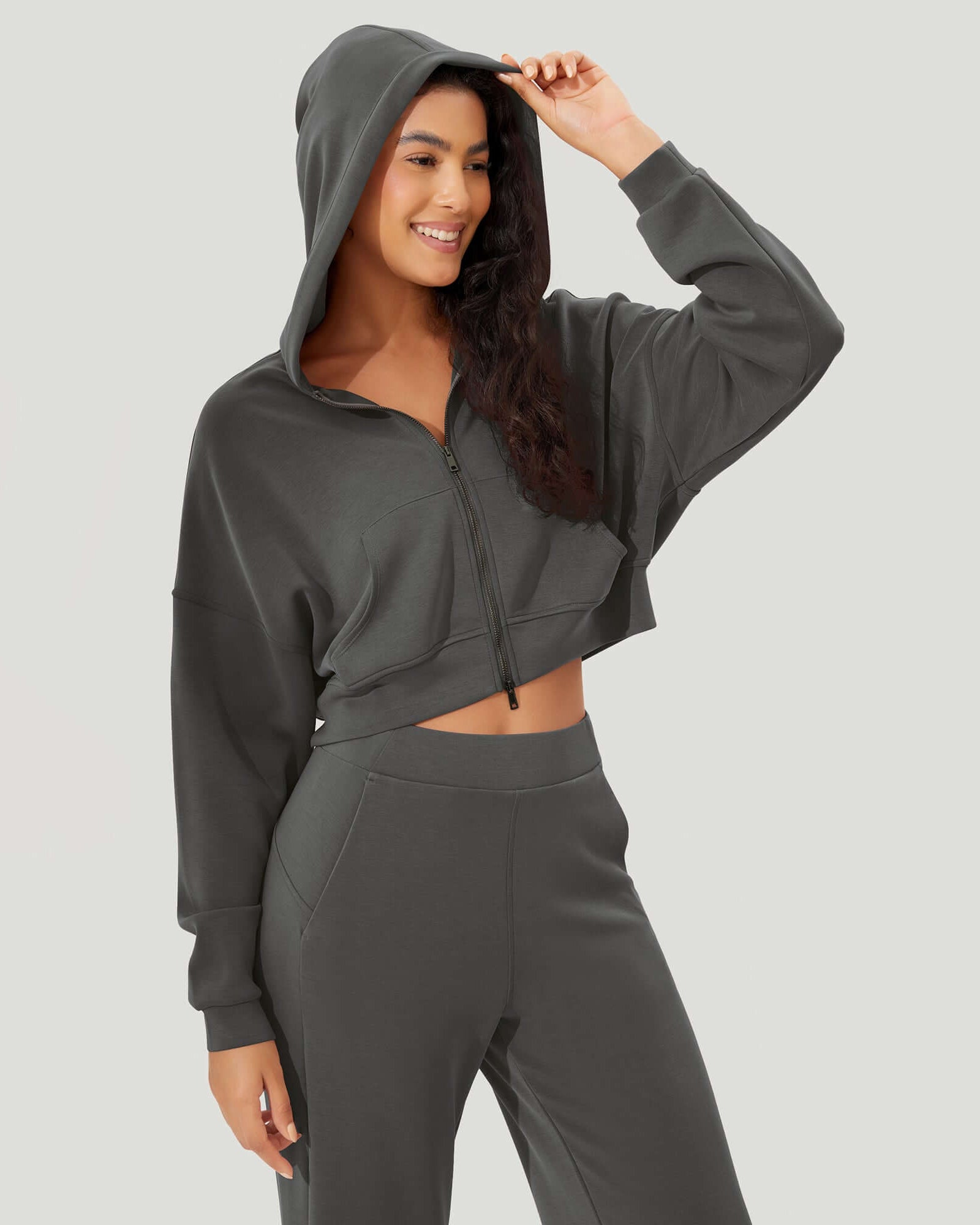 Full-Zip Cropped Long Sleeve Crop Casual Sweatshirts Jacket - ododos