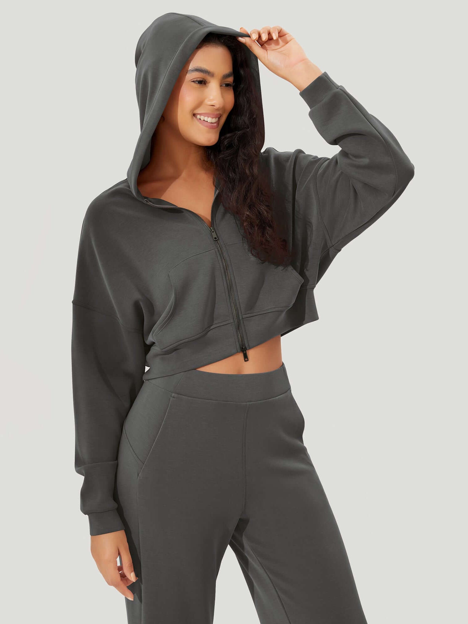 Full-Zip Cropped Long Sleeve Crop Casual Sweatshirts Jacket - ododos