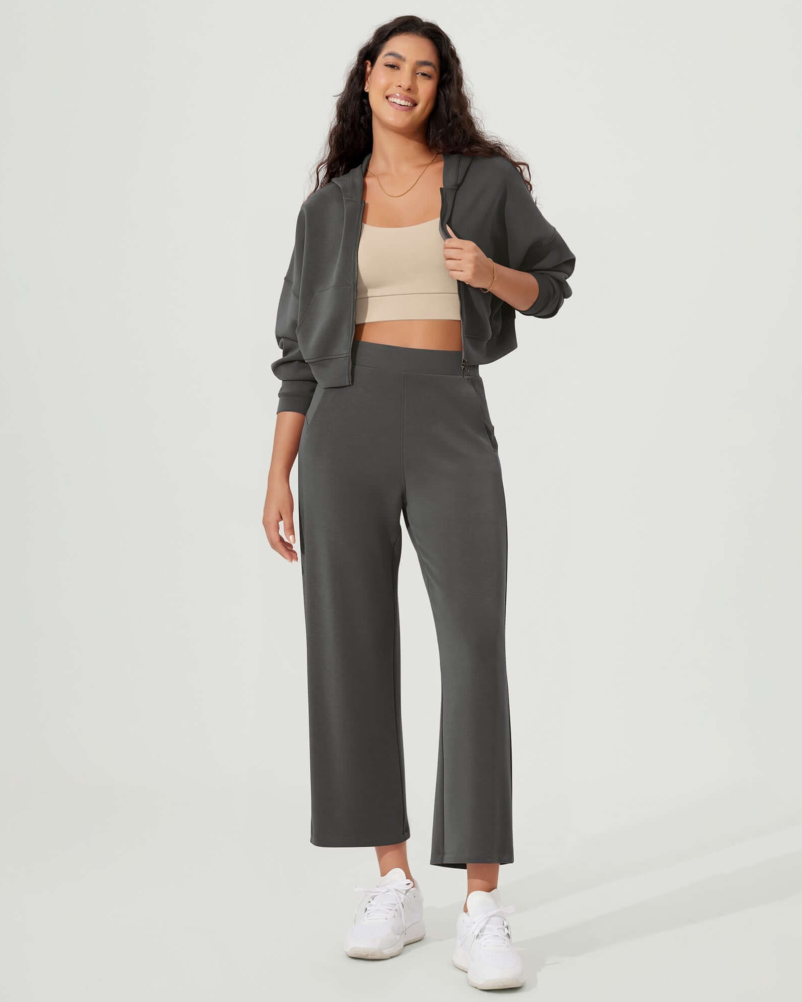 Full-Zip Cropped Long Sleeve Crop Casual Sweatshirts Jacket - ododos