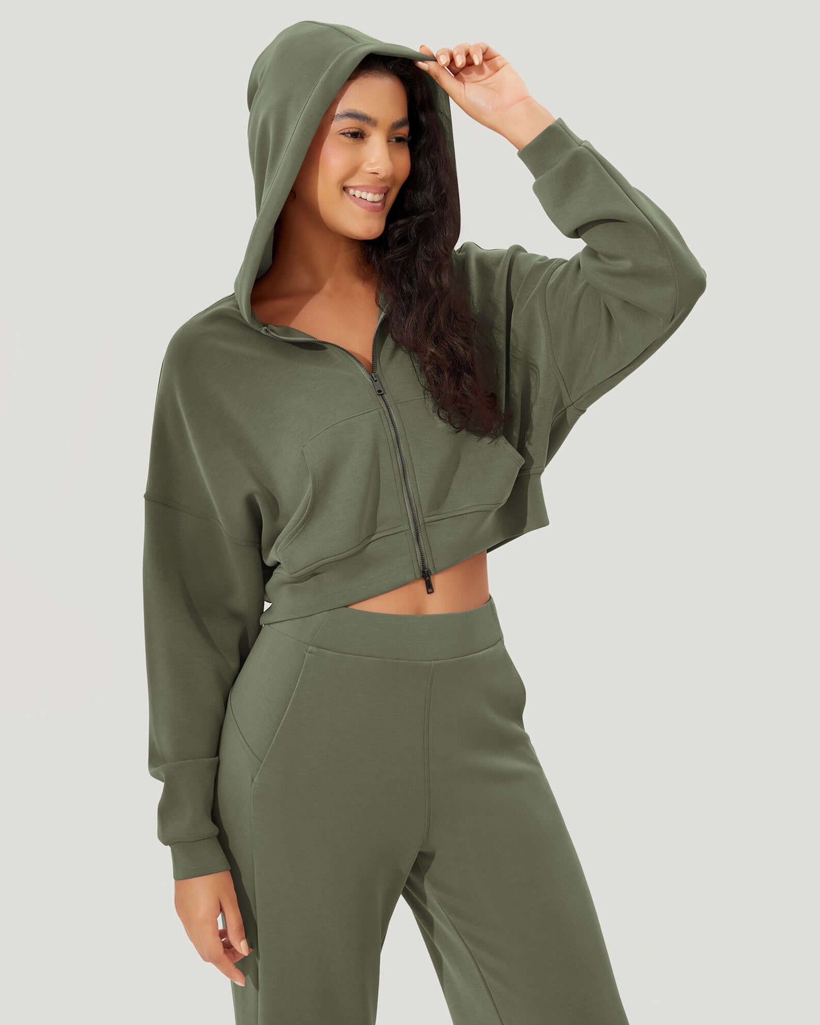 Full-Zip Cropped Long Sleeve Crop Casual Sweatshirts Jacket - ododos