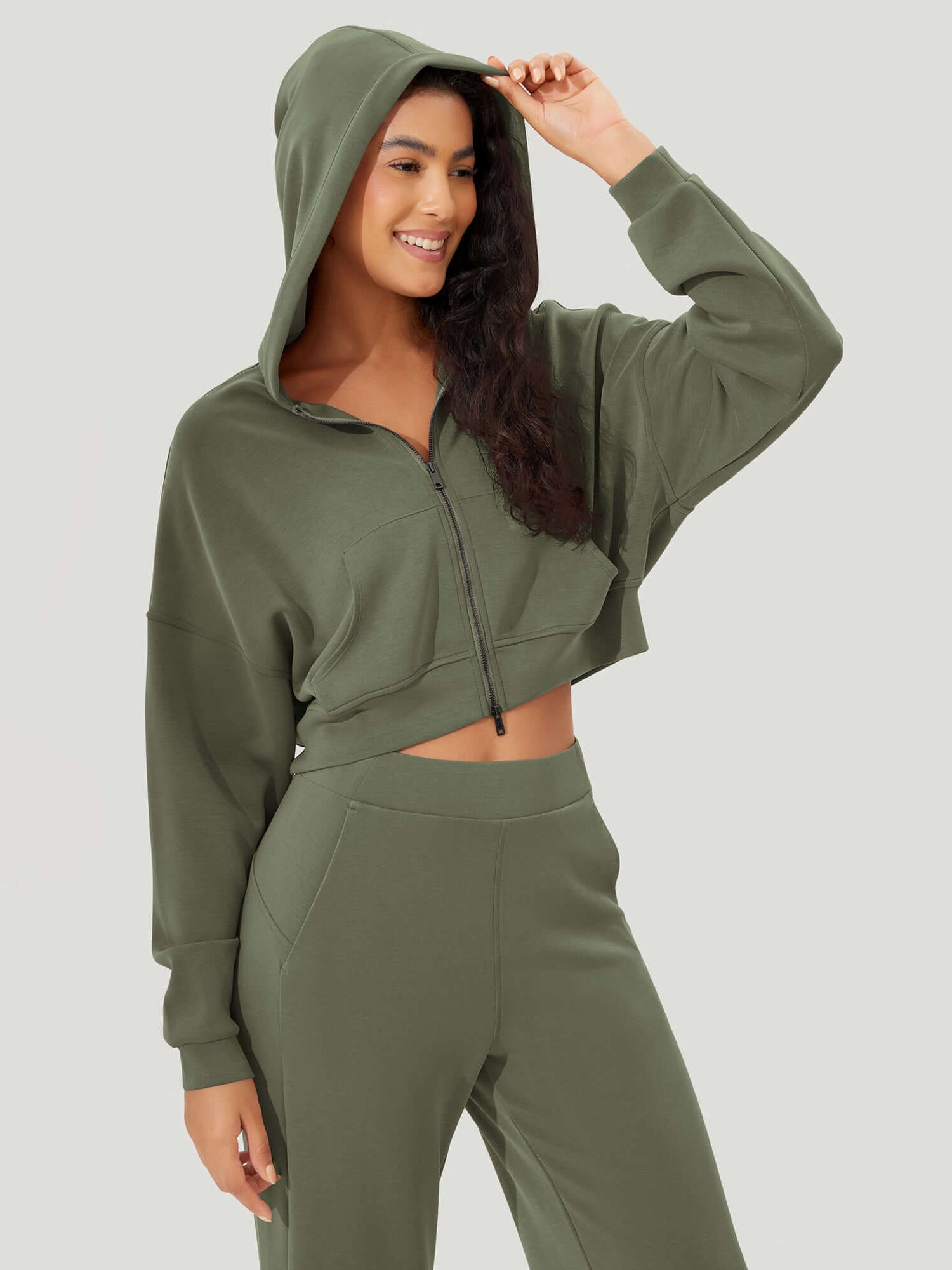 Full-Zip Cropped Long Sleeve Crop Casual Sweatshirts Jacket - ododos