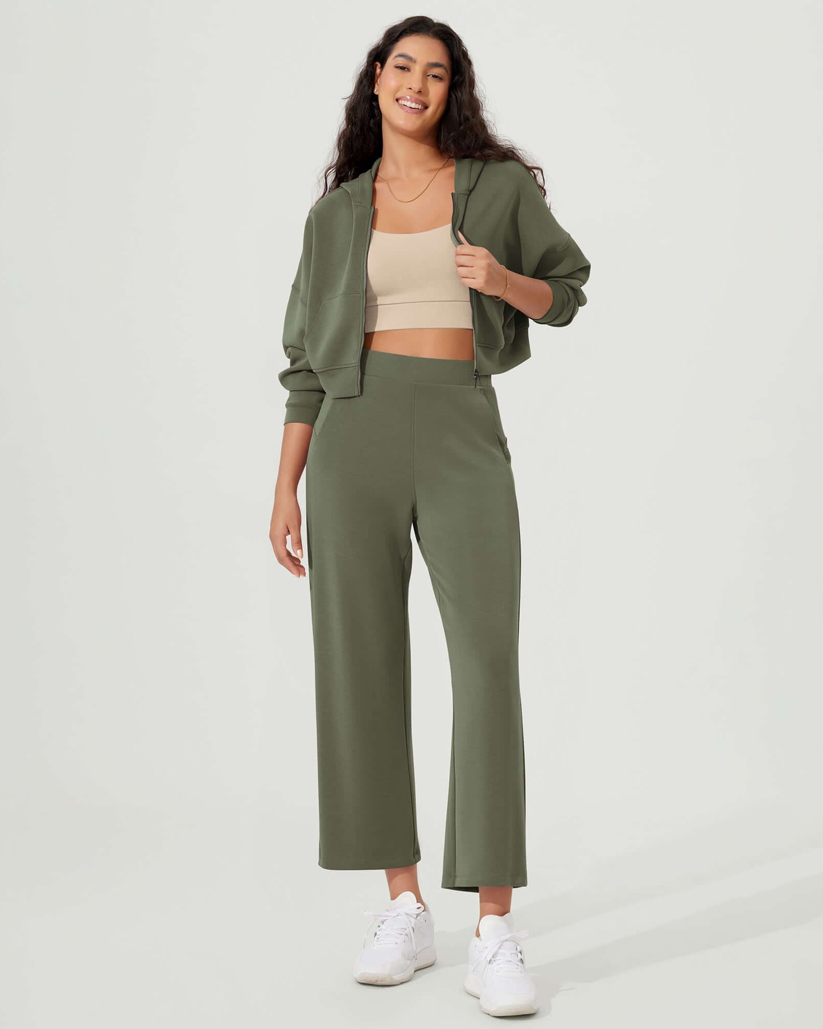 Full-Zip Cropped Long Sleeve Crop Casual Sweatshirts Jacket - ododos