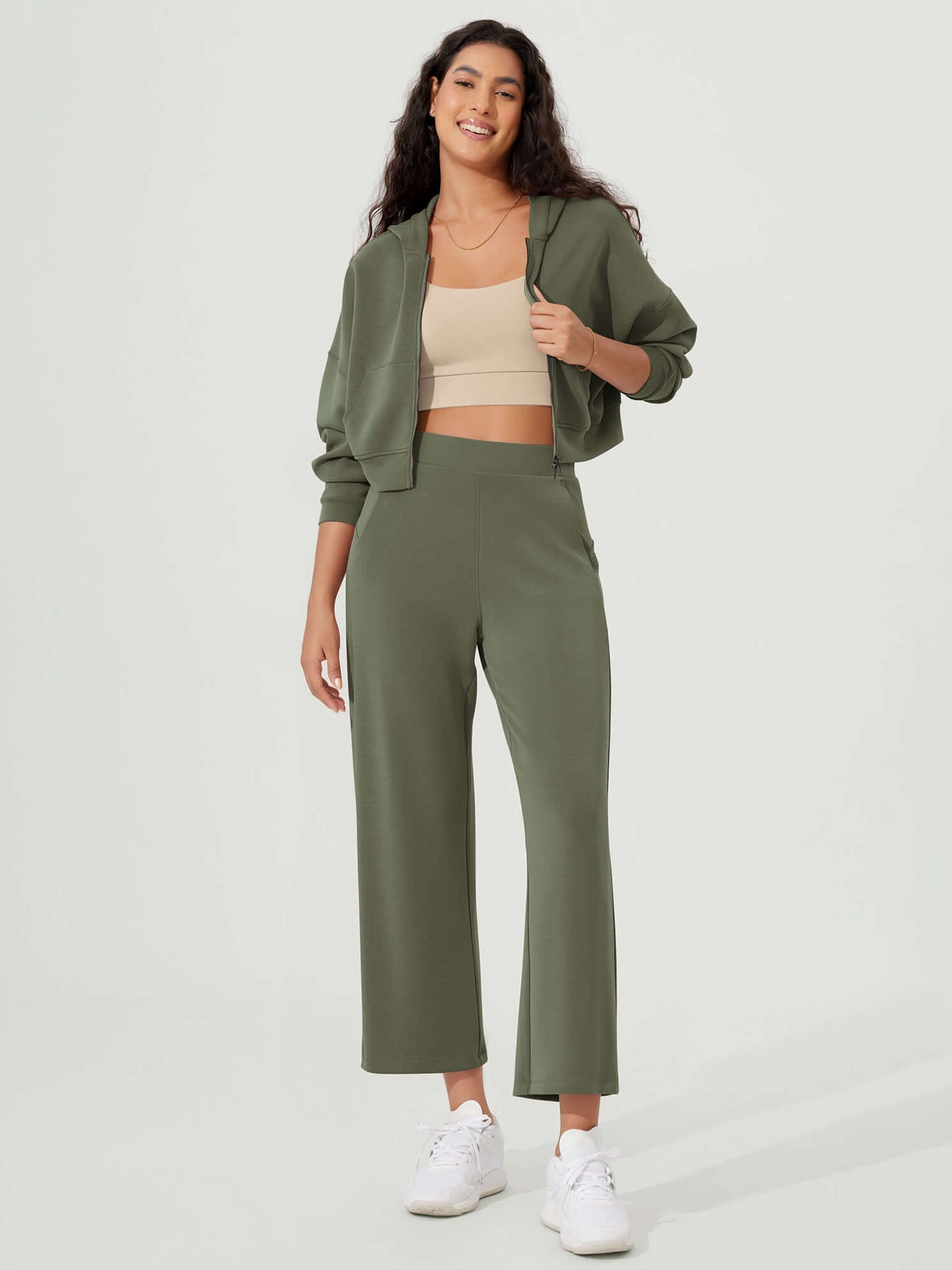 Full-Zip Cropped Long Sleeve Crop Casual Sweatshirts Jacket - ododos