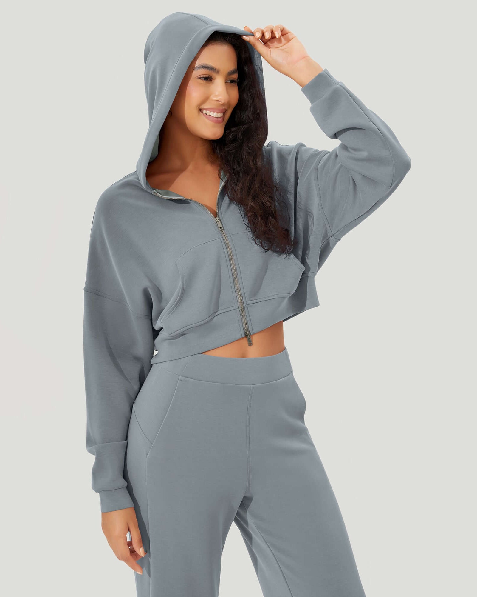 Full-Zip Cropped Long Sleeve Crop Casual Sweatshirts Jacket - ododos