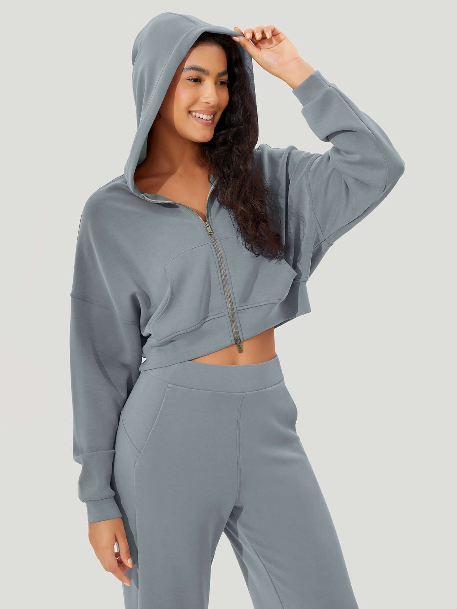 Full-Zip Cropped Long Sleeve Crop Casual Sweatshirts Jacket - ododos