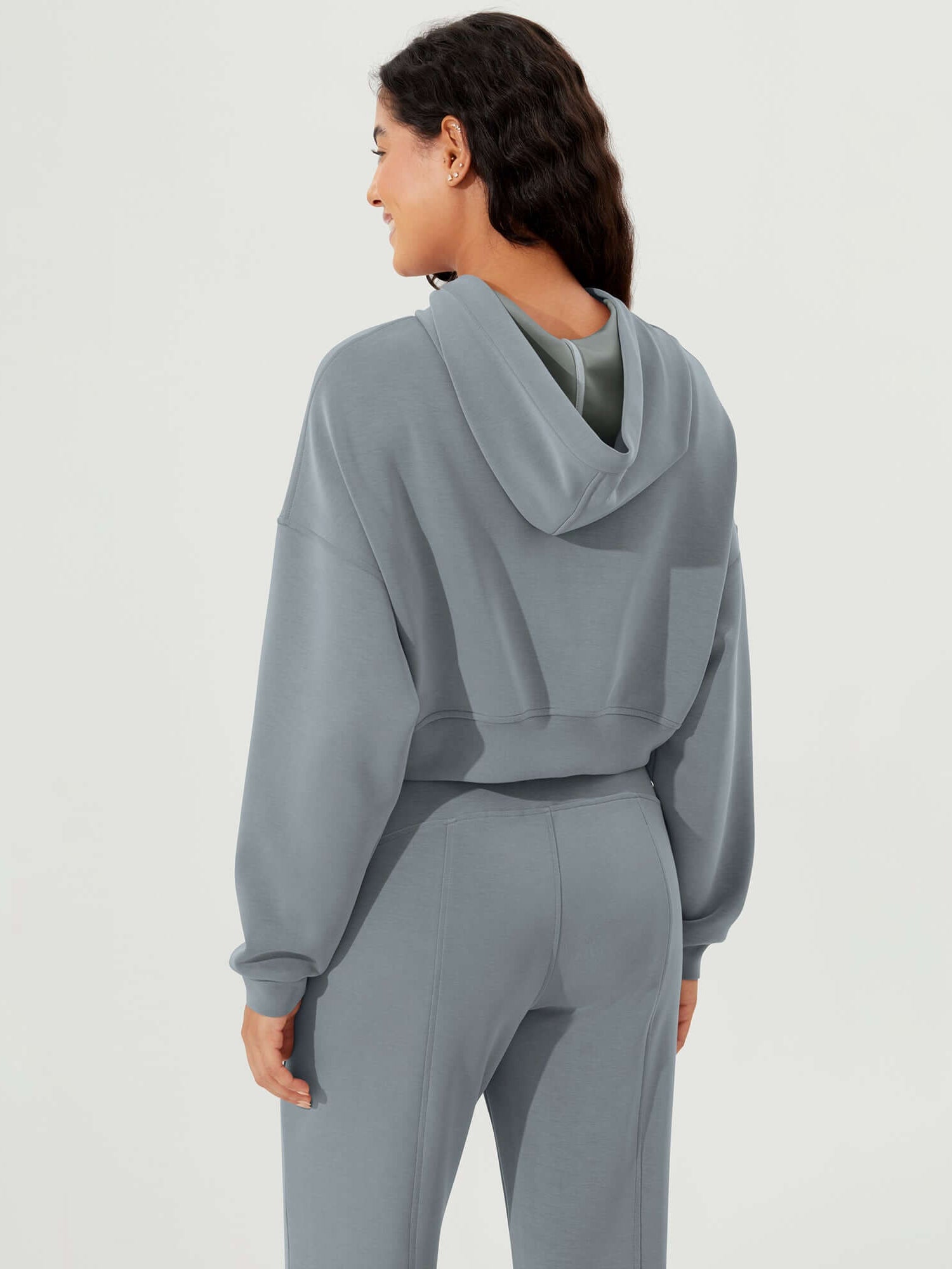Full-Zip Cropped Long Sleeve Crop Casual Sweatshirts Jacket - ododos