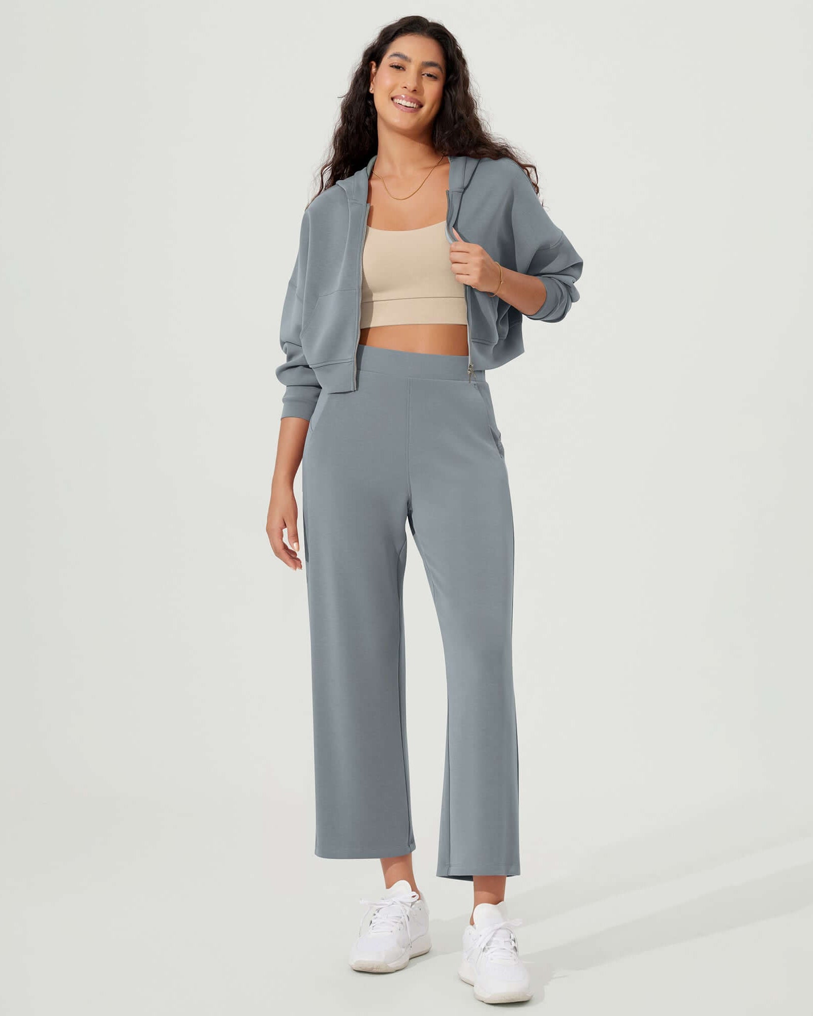 Full-Zip Cropped Long Sleeve Crop Casual Sweatshirts Jacket - ododos