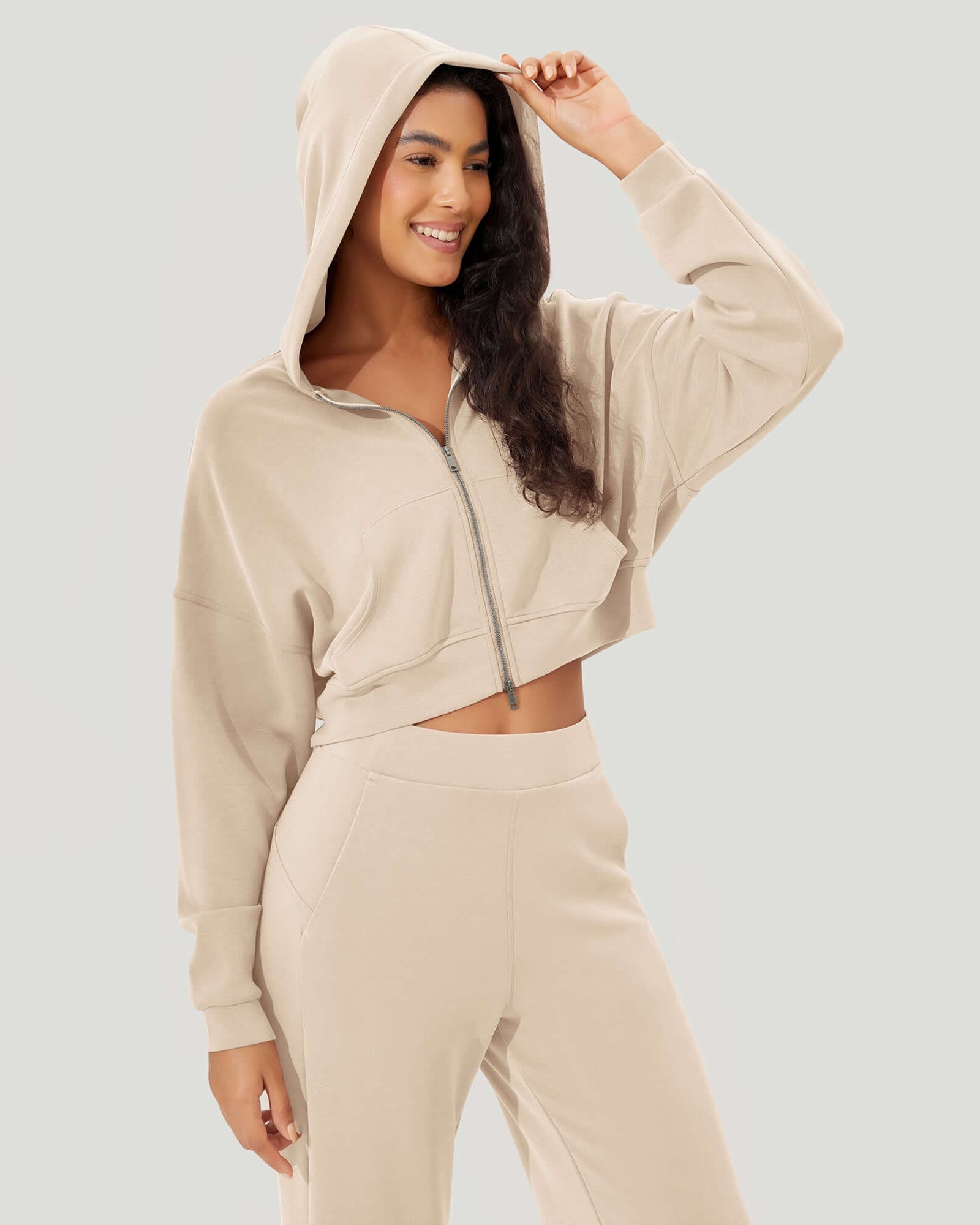 Full-Zip Cropped Long Sleeve Crop Casual Sweatshirts Jacket - ododos