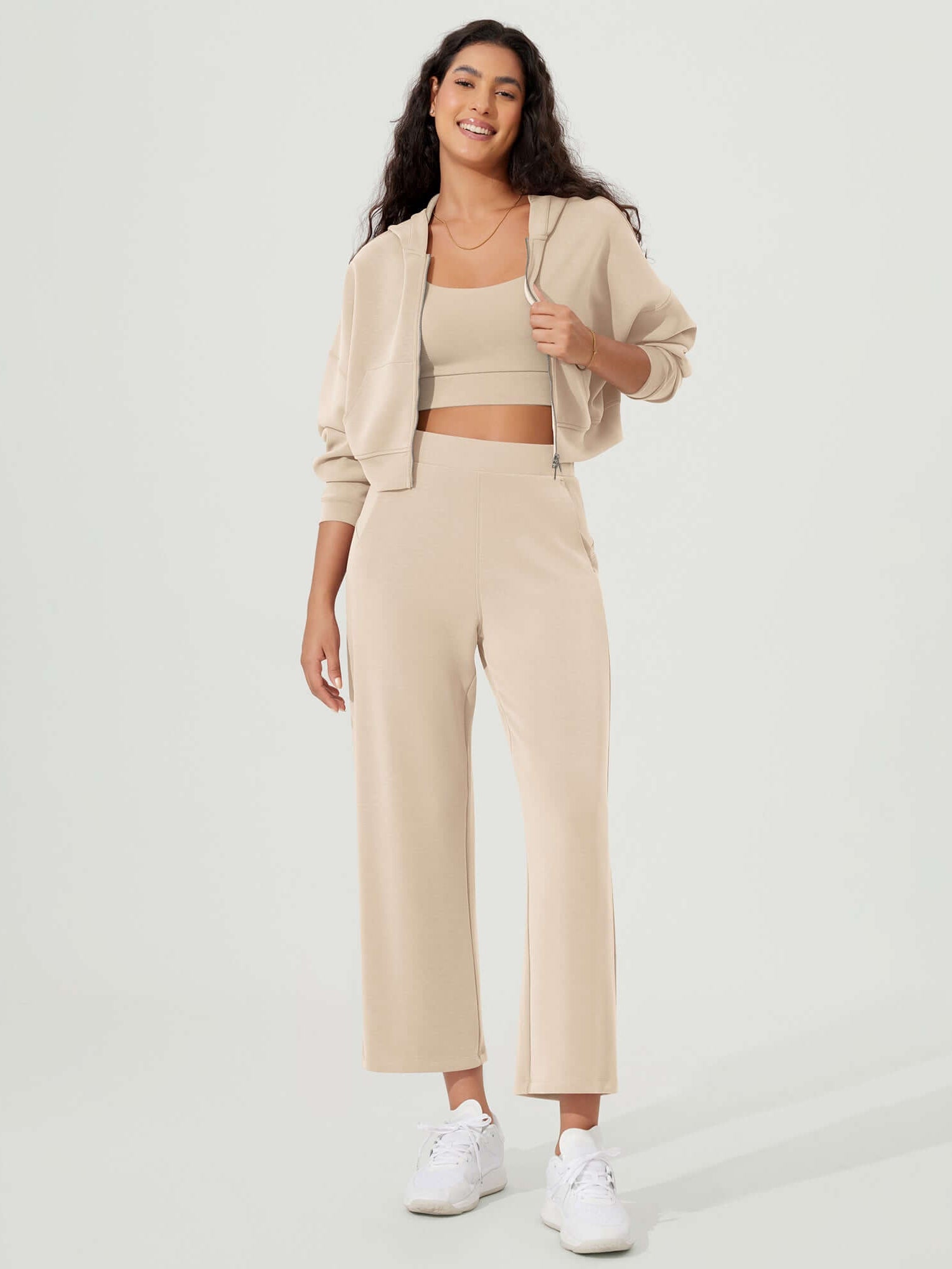 Full-Zip Cropped Long Sleeve Crop Casual Sweatshirts Jacket - ododos