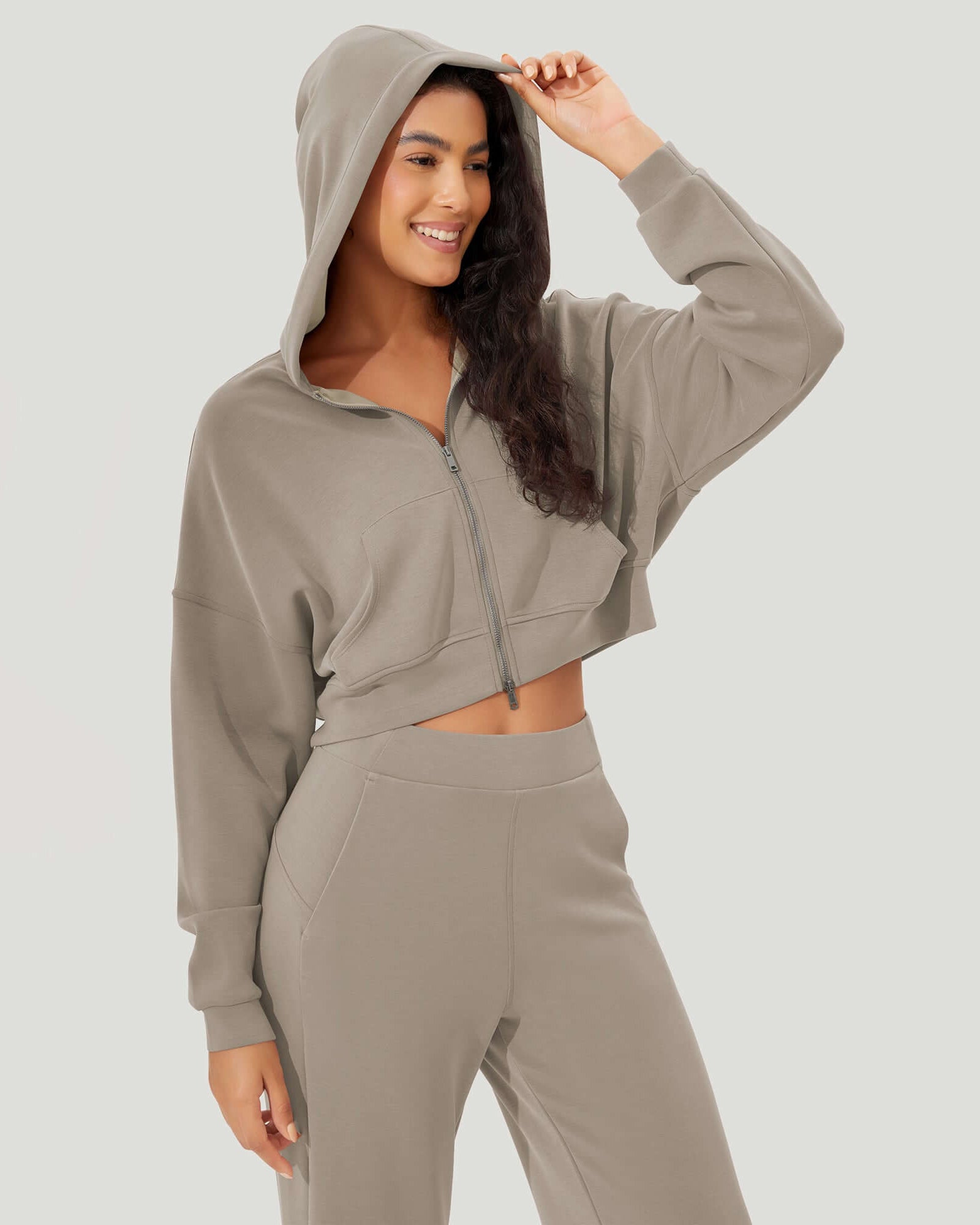 Full-Zip Cropped Long Sleeve Crop Casual Sweatshirts Jacket - ododos