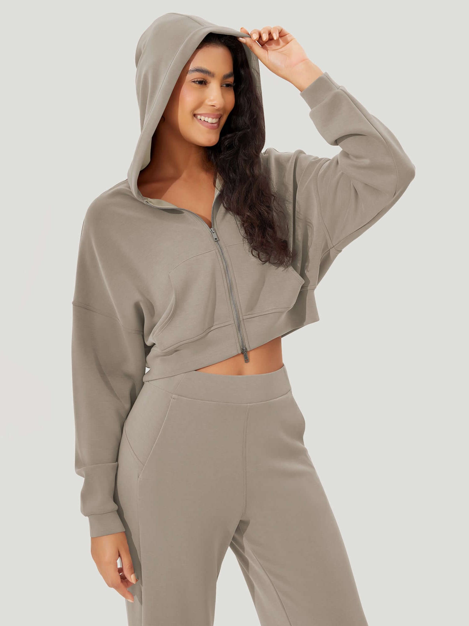 Full-Zip Cropped Long Sleeve Crop Casual Sweatshirts Jacket - ododos