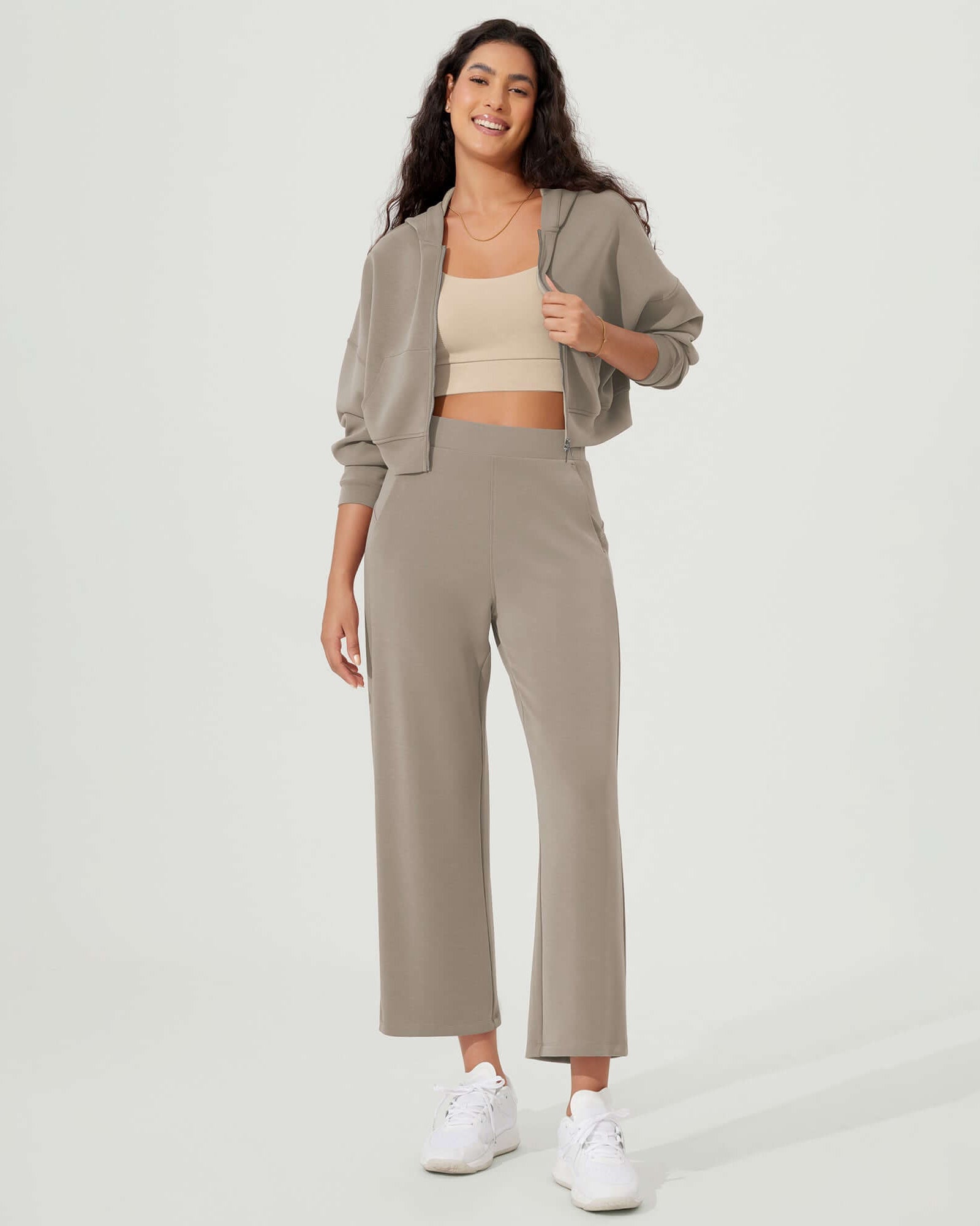 Full-Zip Cropped Long Sleeve Crop Casual Sweatshirts Jacket - ododos