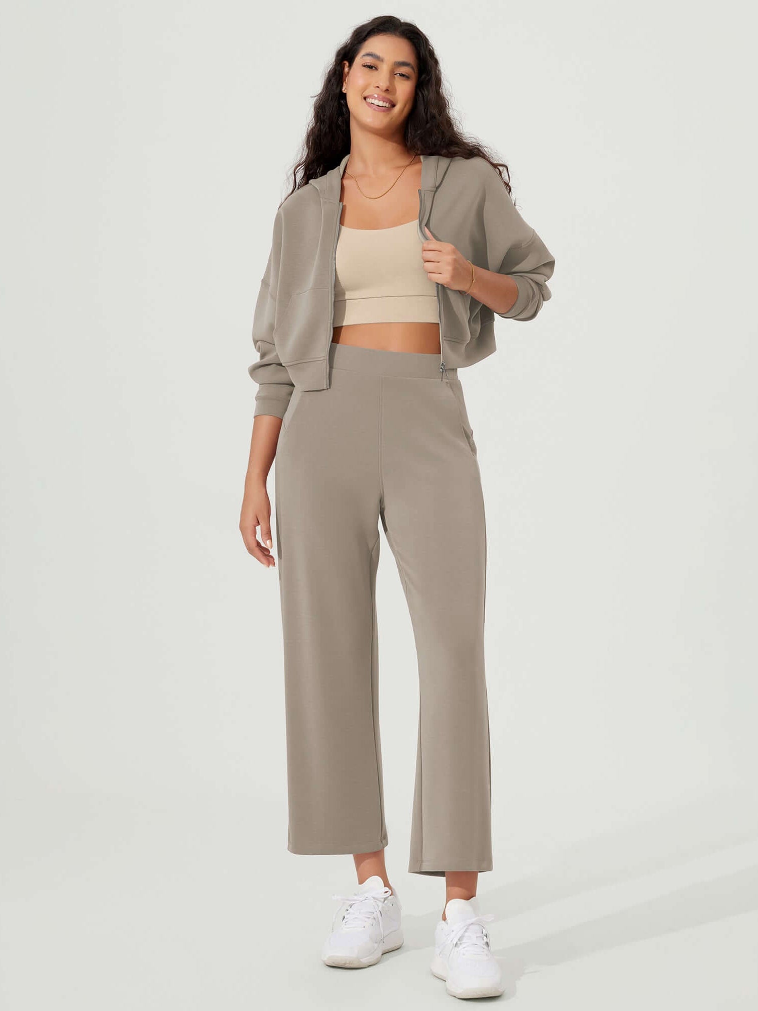 Full-Zip Cropped Long Sleeve Crop Casual Sweatshirts Jacket - ododos