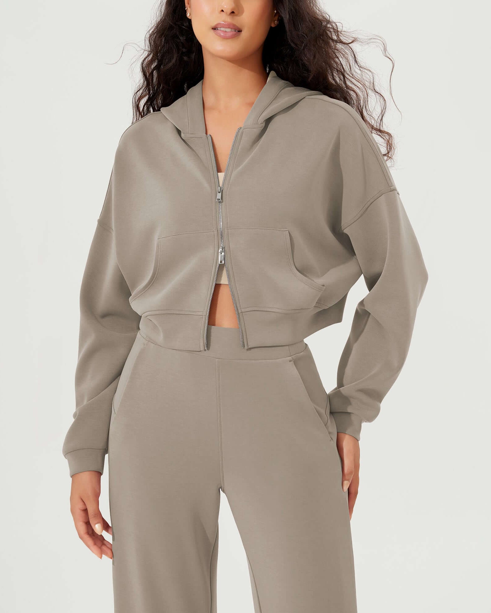 Full-Zip Cropped Long Sleeve Crop Casual Sweatshirts Jacket - ododos