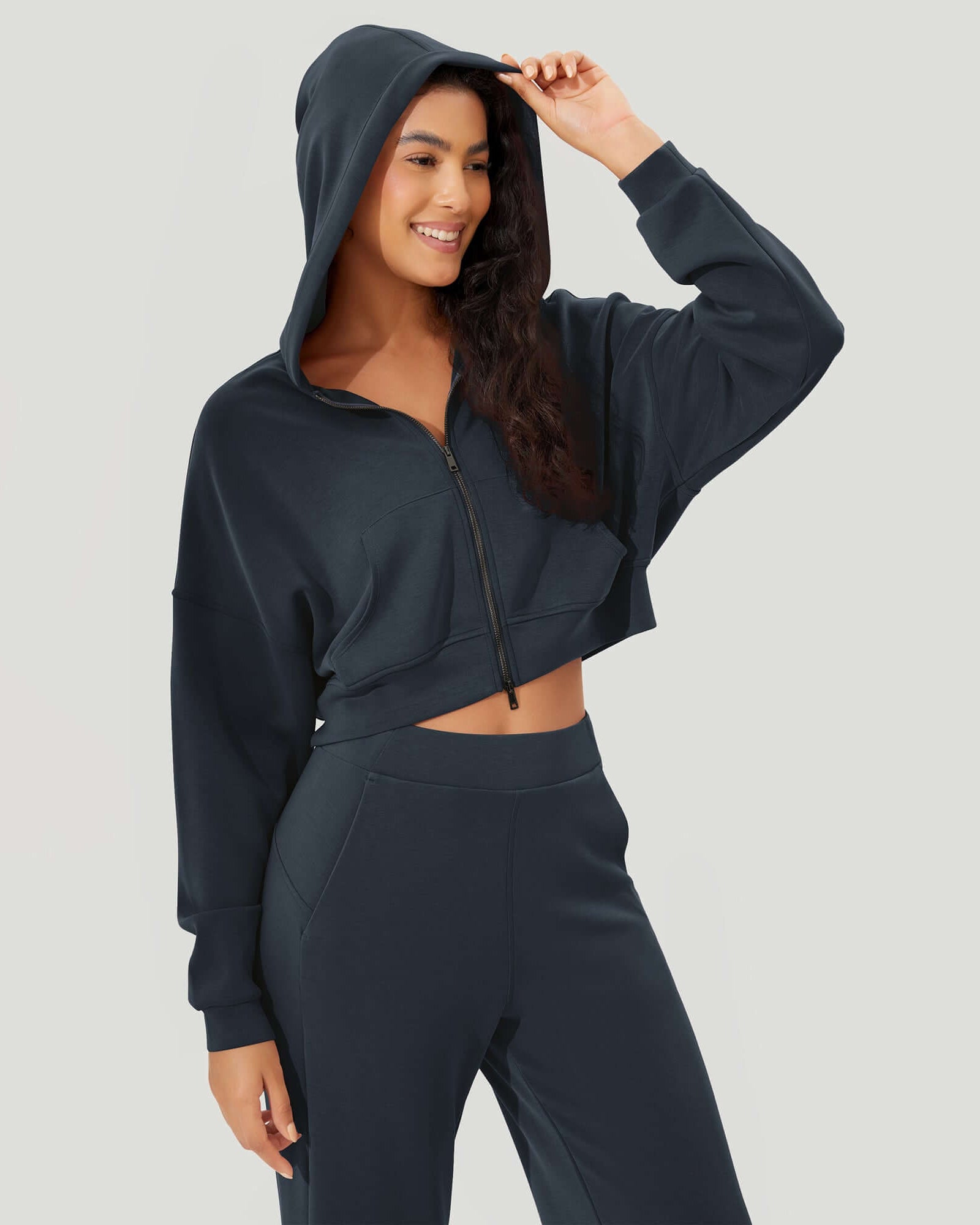 Full-Zip Cropped Long Sleeve Crop Casual Sweatshirts Jacket - ododos
