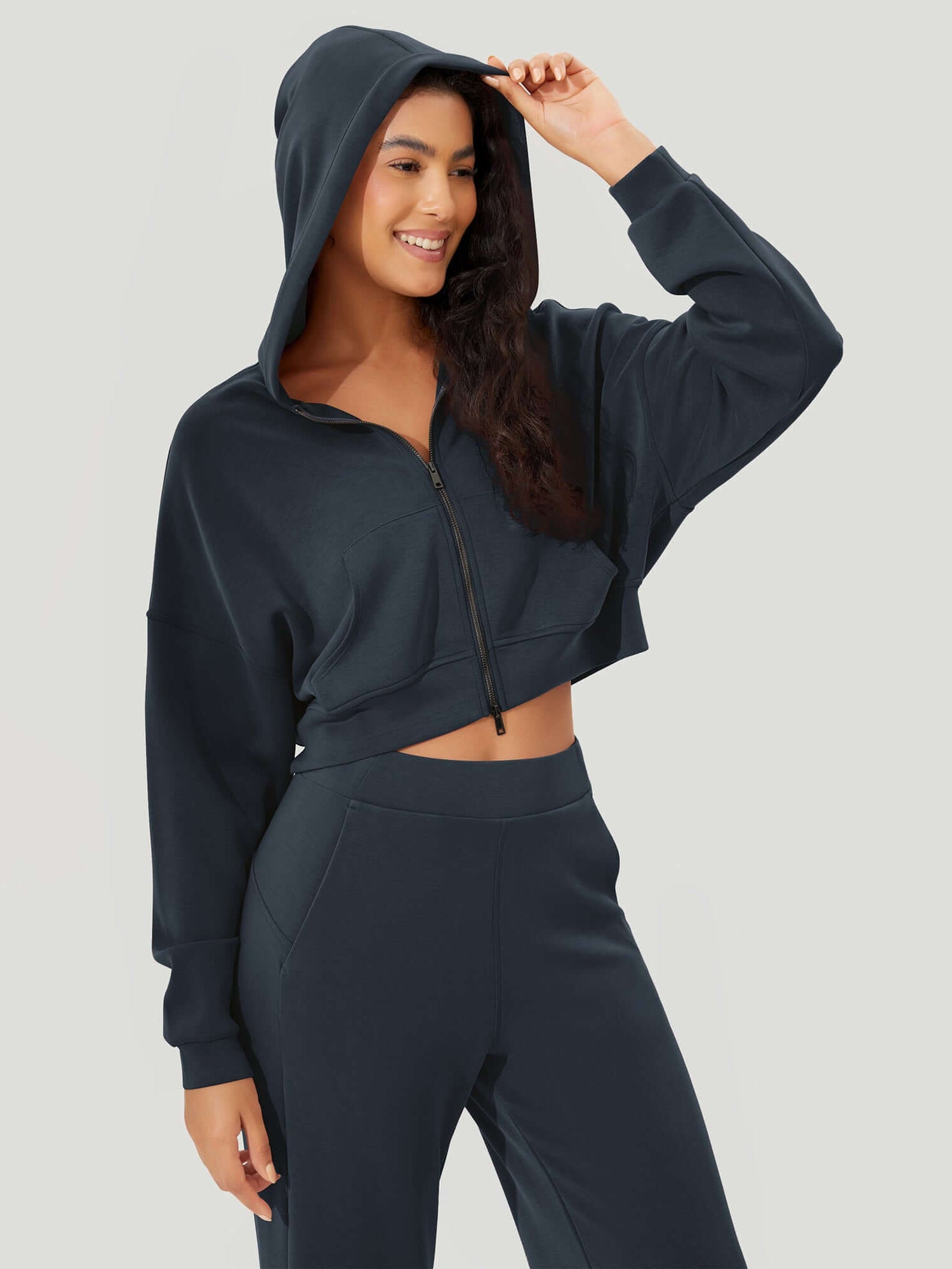 Full-Zip Cropped Long Sleeve Crop Casual Sweatshirts Jacket - ododos