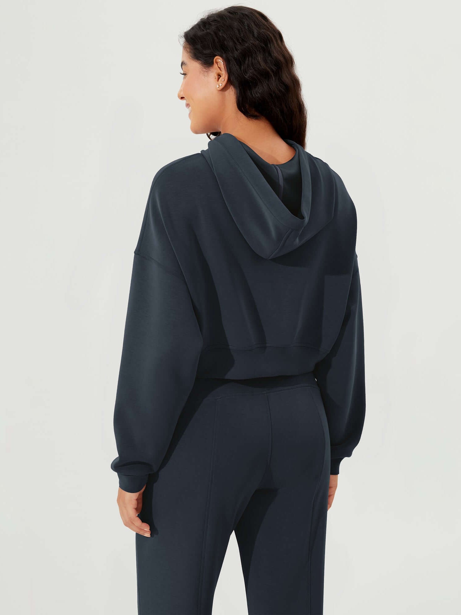 Full-Zip Cropped Long Sleeve Crop Casual Sweatshirts Jacket - ododos