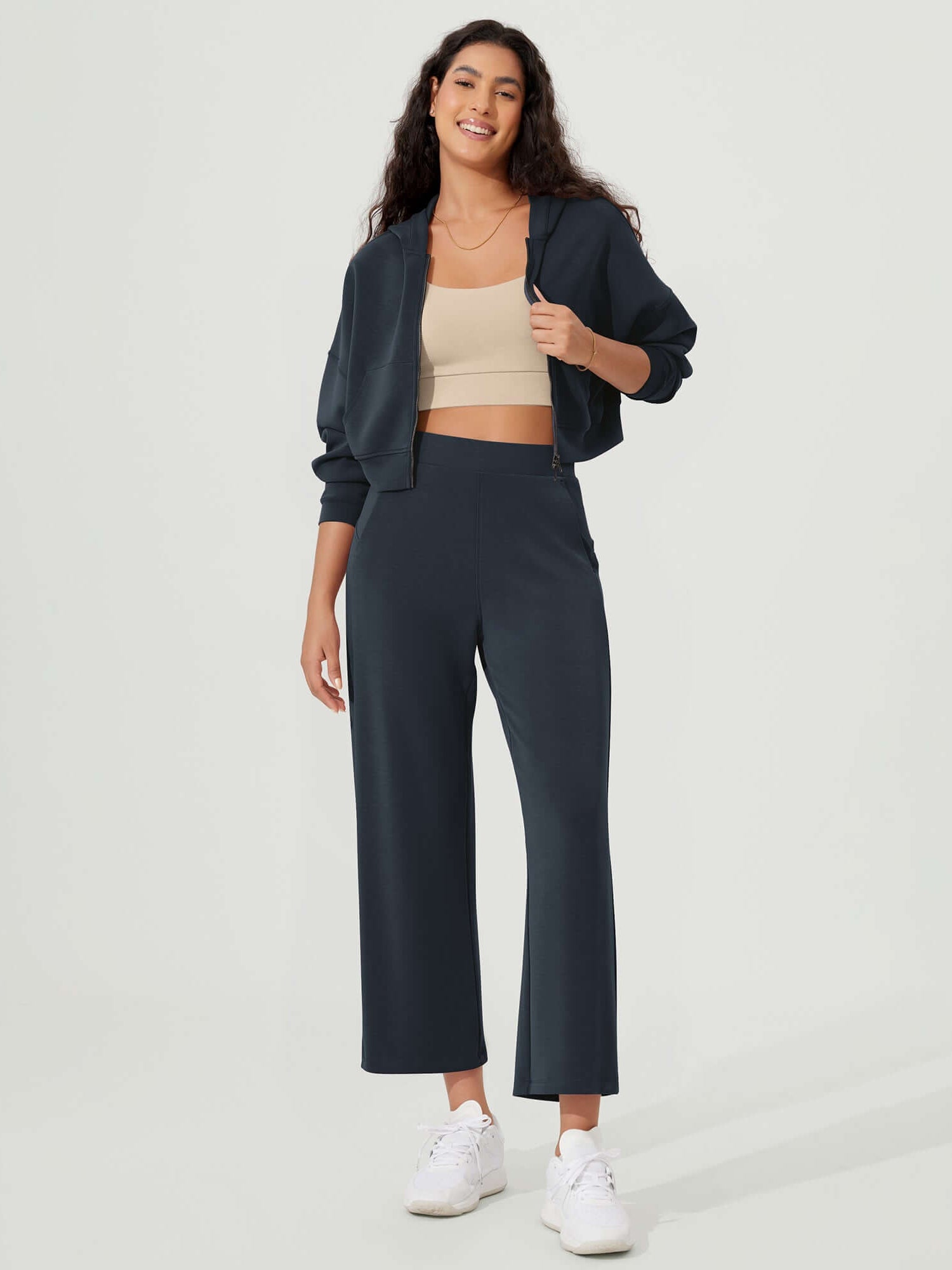 Full-Zip Cropped Long Sleeve Crop Casual Sweatshirts Jacket - ododos