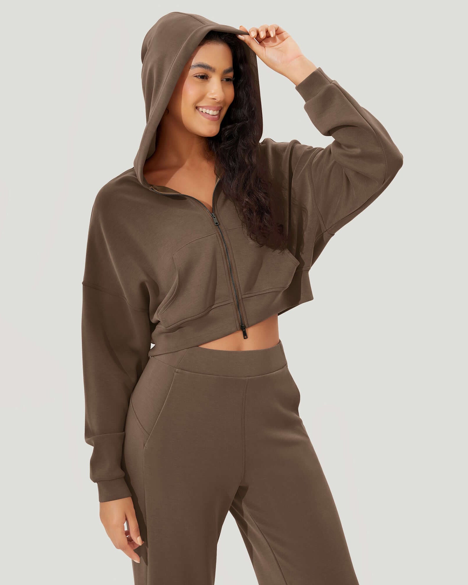 Full-Zip Cropped Long Sleeve Crop Casual Sweatshirts Jacket - ododos