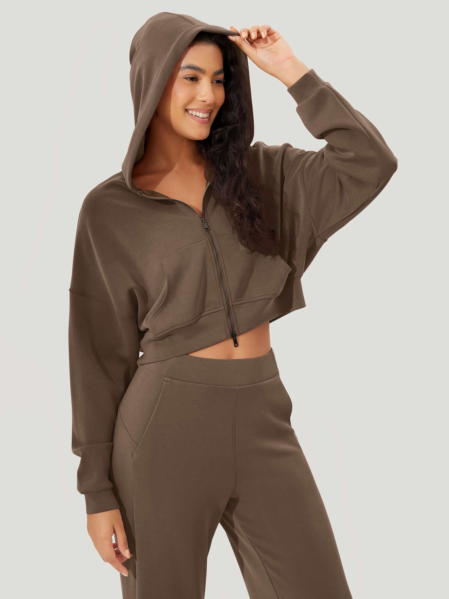 Full-Zip Cropped Long Sleeve Crop Casual Sweatshirts Jacket - ododos
