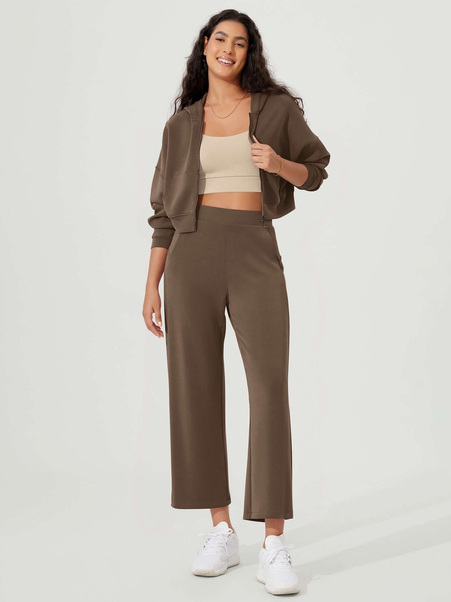Full-Zip Cropped Long Sleeve Crop Casual Sweatshirts Jacket - ododos